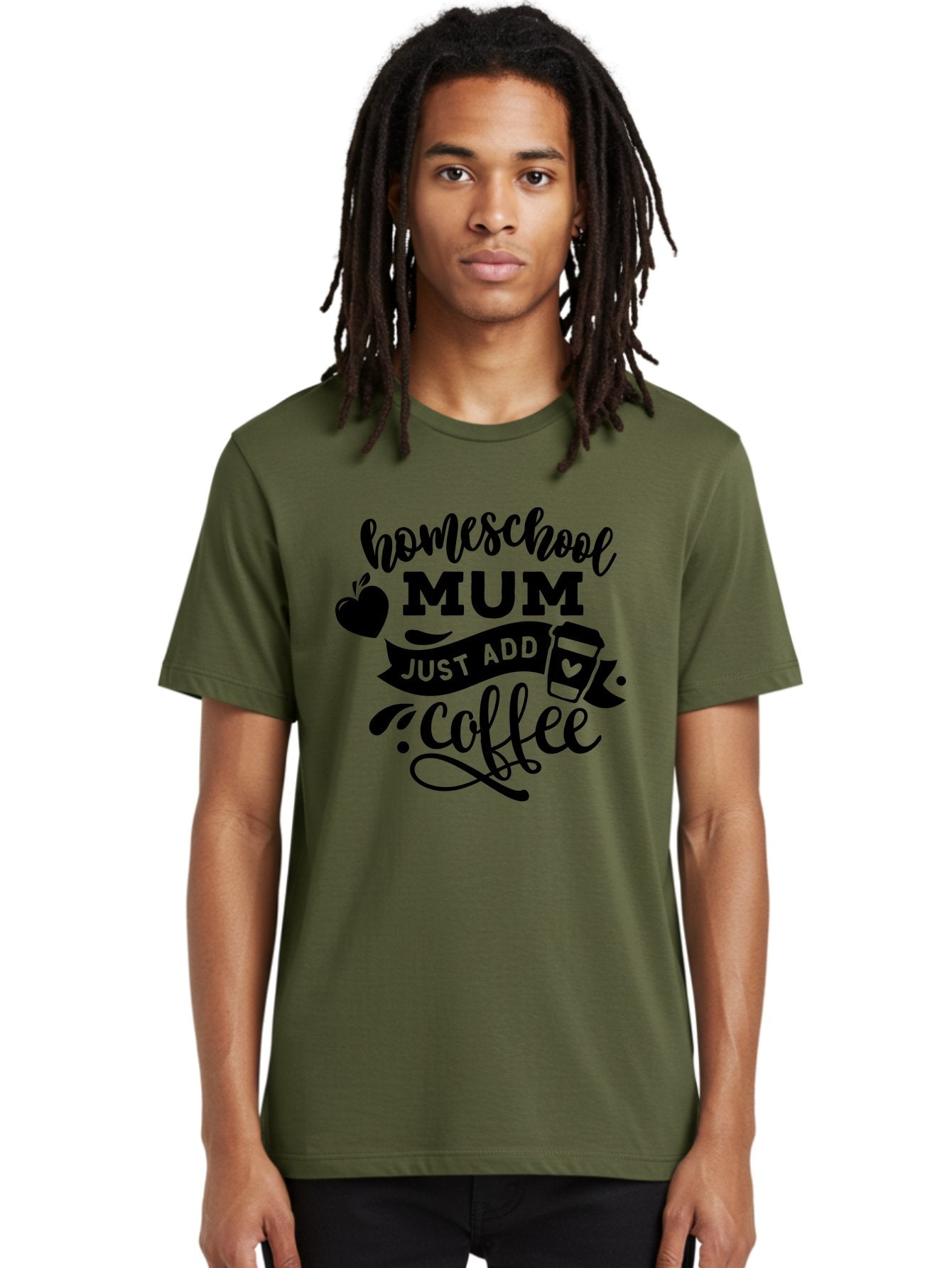 Homeschool-Mum-Just-Add-Coffee Men'S Graphic Tee, 100% Cotton, Comfortable Casual Summer Wear, Machine Washable, Homeschool Mum, Coffee Quote, Funny Homeschooling, Coffee Humor, Mom Life, Homeschooling Mom, Coffee Lover, Quirky Mom Aab389 16