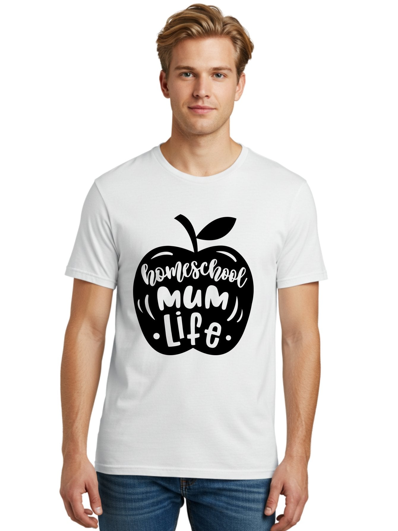 Homeschool-Mum-Life-1 Men'S Graphic Tee, 100% Cotton, Comfortable Casual Summer Wear, Machine Washable, Homeschooling, Parenting, Education, Motherhood, Lifestyle, Homeschool Mum Life, Apple Graphic, Mom Life Aab390 20