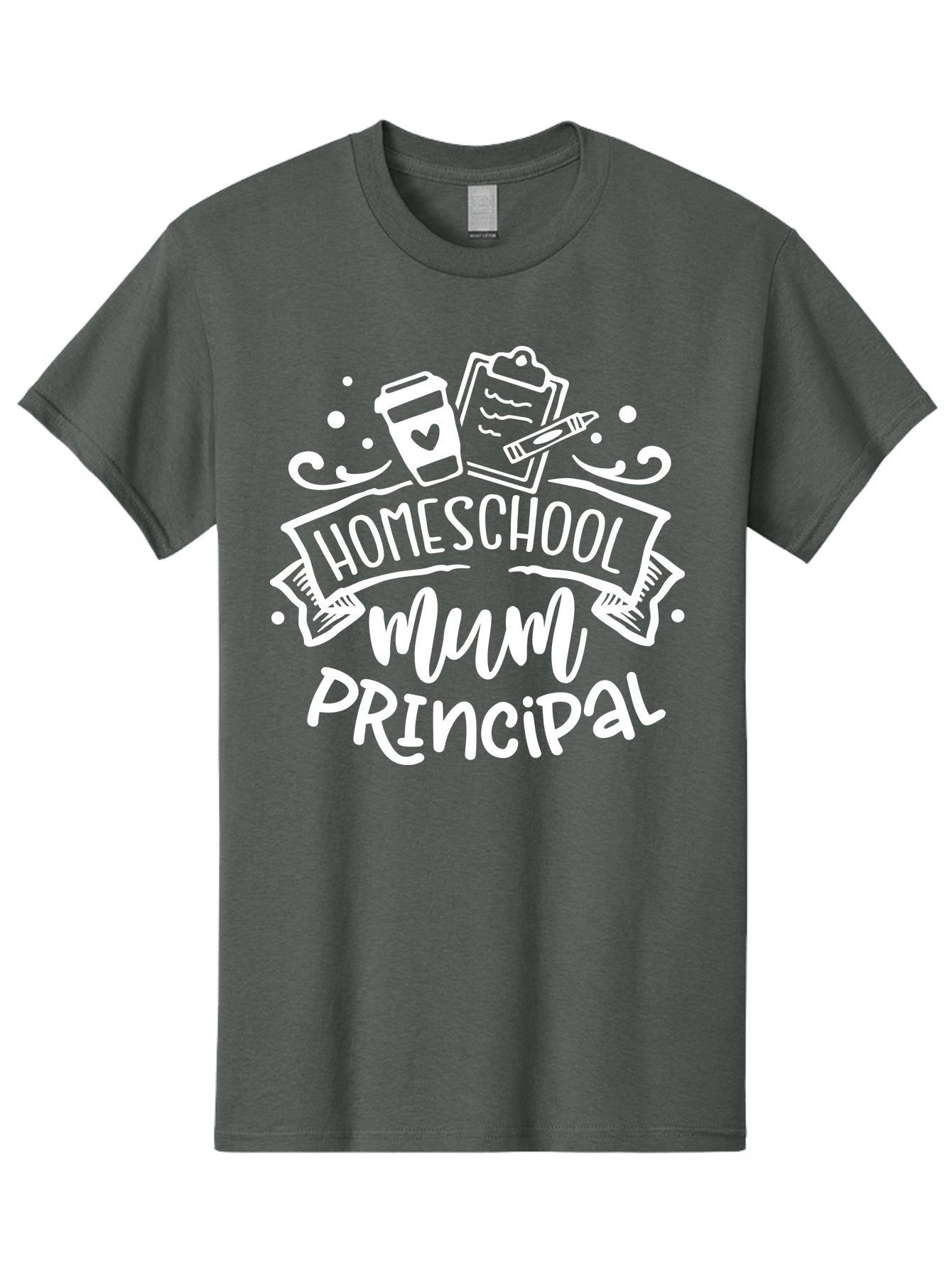 Homeschool-Mum-Principal-1 Men'S Graphic Tee, 100% Cotton, Comfortable Casual Summer Wear, Machine Washable, Homeschool Mom, Principal, Homeschooling, Coffee Cup, Clipboard, Pencil, Heart, Education, Parenting, Learning, Mom Life Aab393 8