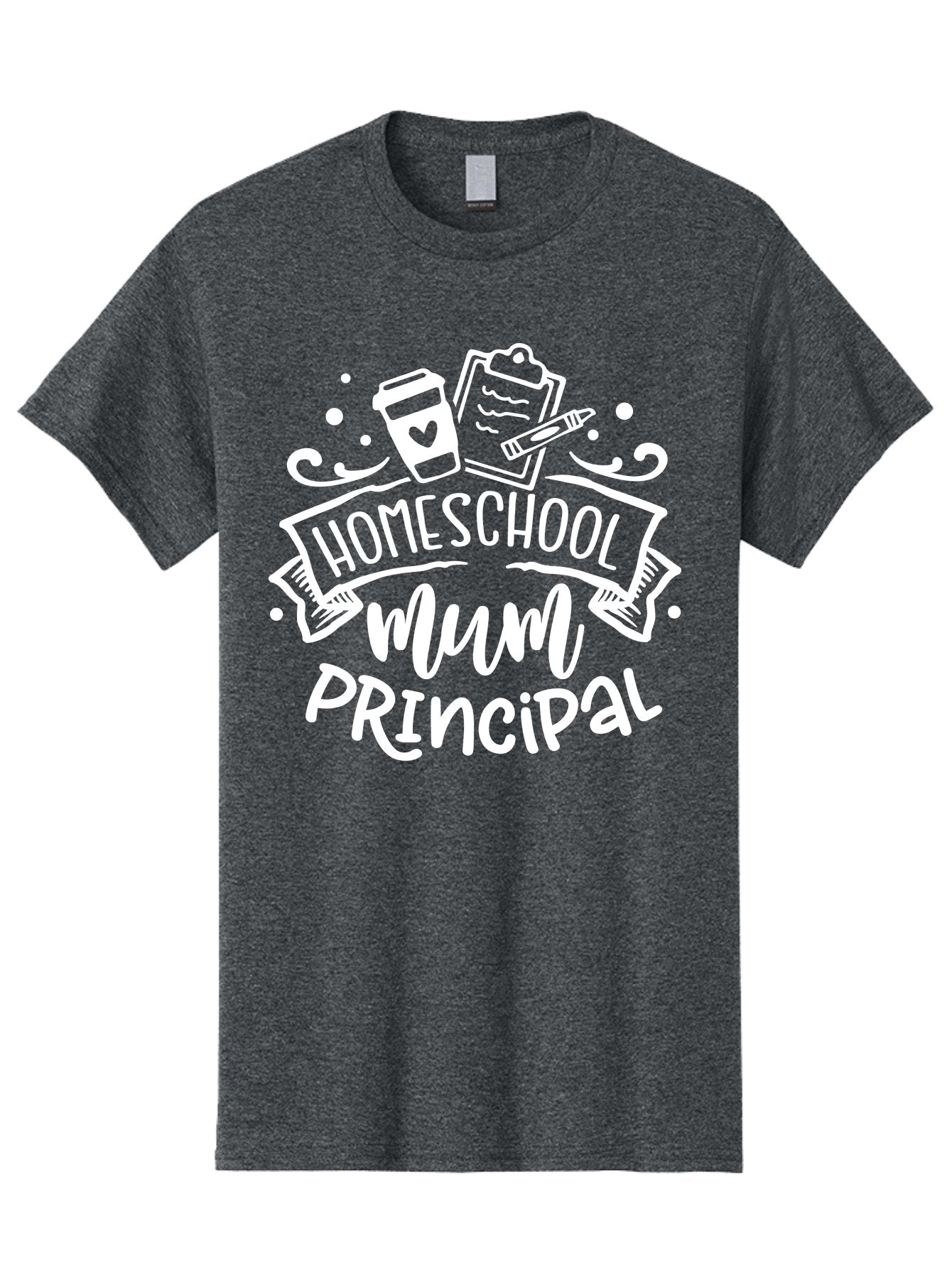 Homeschool-Mum-Principal-1 Men'S Graphic Tee, 100% Cotton, Comfortable Casual Summer Wear, Machine Washable, Homeschool Mom, Principal, Homeschooling, Coffee Cup, Clipboard, Pencil, Heart, Education, Parenting, Learning, Mom Life Aab393 6