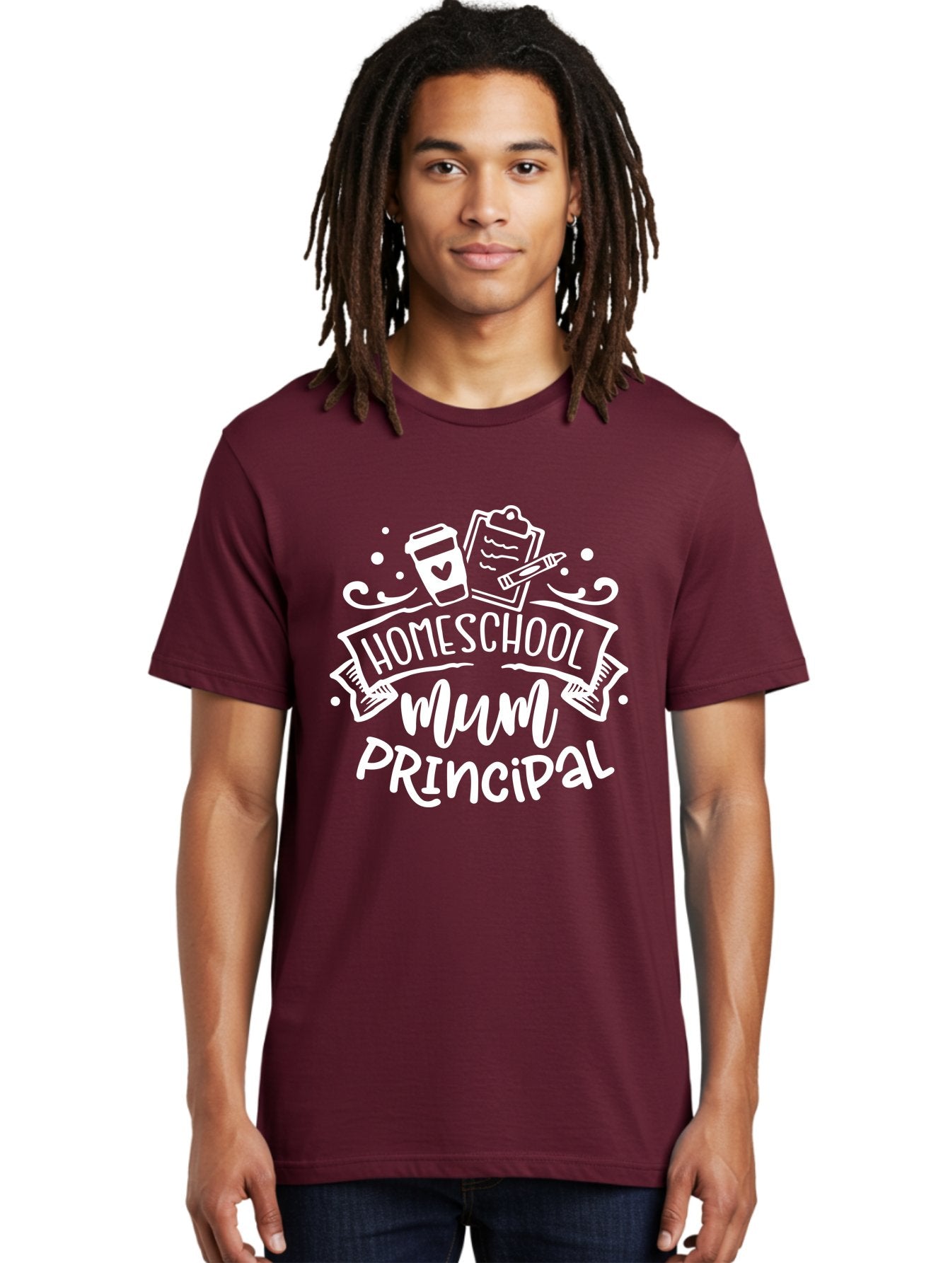 Homeschool-Mum-Principal-1 Men'S Graphic Tee, 100% Cotton, Comfortable Casual Summer Wear, Machine Washable, Homeschool Mom, Principal, Homeschooling, Coffee Cup, Clipboard, Pencil, Heart, Education, Parenting, Learning, Mom Life Aab393 27