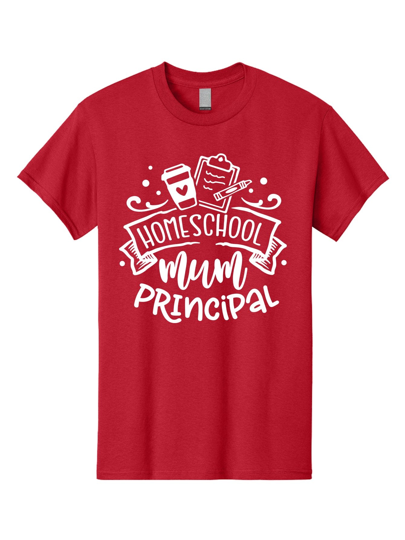 Homeschool-Mum-Principal-1 Men'S Graphic Tee, 100% Cotton, Comfortable Casual Summer Wear, Machine Washable, Homeschool Mom, Principal, Homeschooling, Coffee Cup, Clipboard, Pencil, Heart, Education, Parenting, Learning, Mom Life Aab393 5