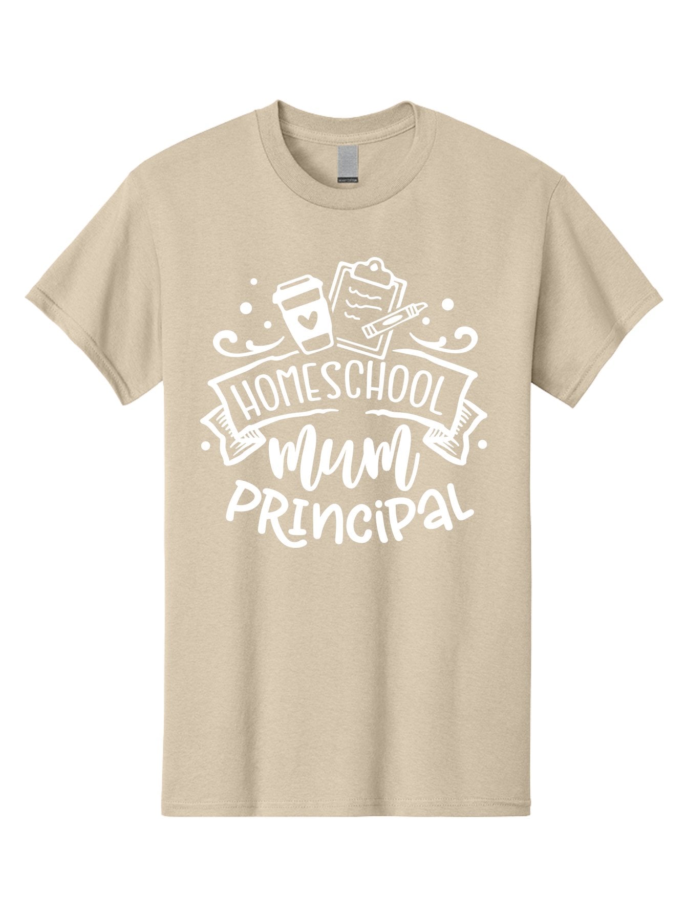 Homeschool-Mum-Principal-1 Men'S Graphic Tee, 100% Cotton, Comfortable Casual Summer Wear, Machine Washable, Homeschool Mom, Principal, Homeschooling, Coffee Cup, Clipboard, Pencil, Heart, Education, Parenting, Learning, Mom Life Aab393 3