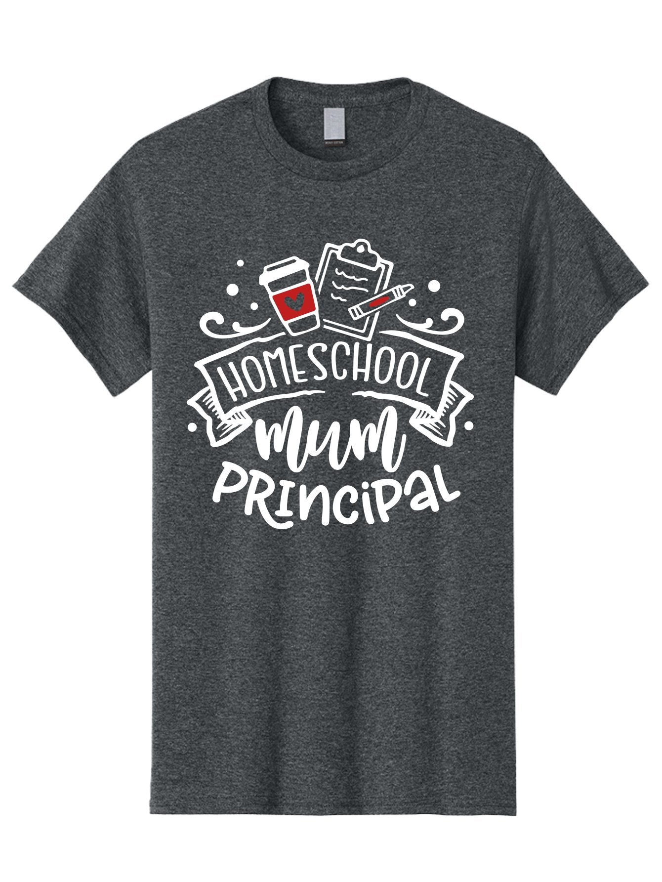Homeschool-Mum-Principal-2 Men'S Graphic Tee, 100% Cotton, Comfortable Casual Summer Wear, Machine Washable, Homeschool, Homeschooling, Education, Learning, Parenting, Motherhood, Coffee, Clipboard, Marker, Heart, Homeschool Mum Aab394 3