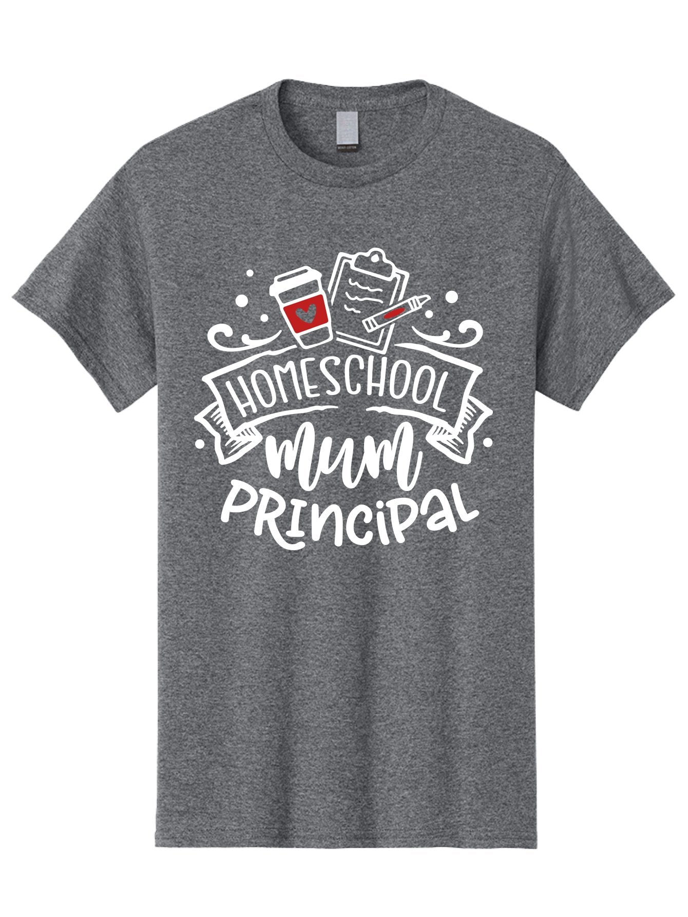 Homeschool-Mum-Principal-2 Men'S Graphic Tee, 100% Cotton, Comfortable Casual Summer Wear, Machine Washable, Homeschool, Homeschooling, Education, Learning, Parenting, Motherhood, Coffee, Clipboard, Marker, Heart, Homeschool Mum Aab394 4