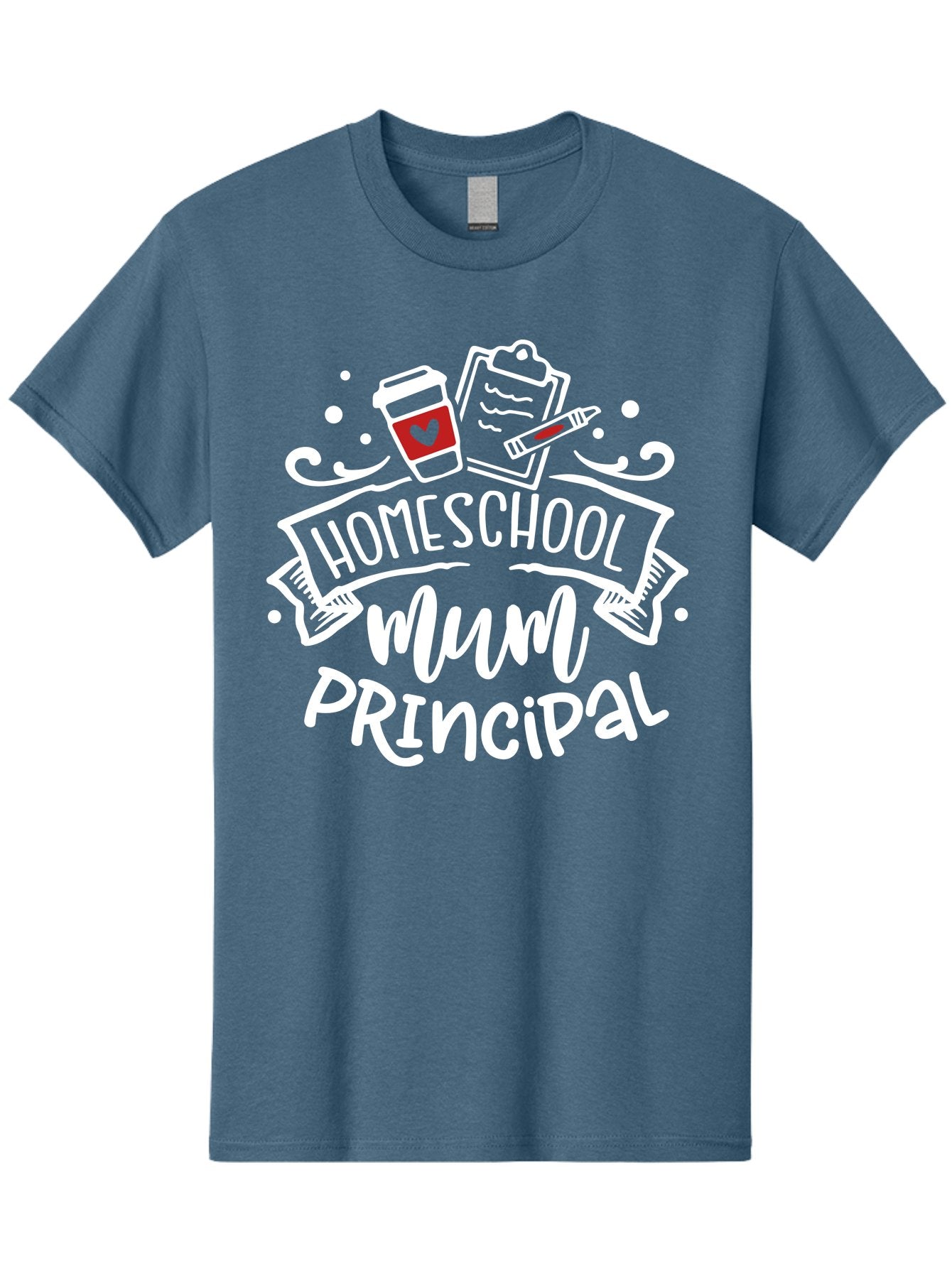Homeschool-Mum-Principal-2 Men'S Graphic Tee, 100% Cotton, Comfortable Casual Summer Wear, Machine Washable, Homeschool, Homeschooling, Education, Learning, Parenting, Motherhood, Coffee, Clipboard, Marker, Heart, Homeschool Mum Aab394 11