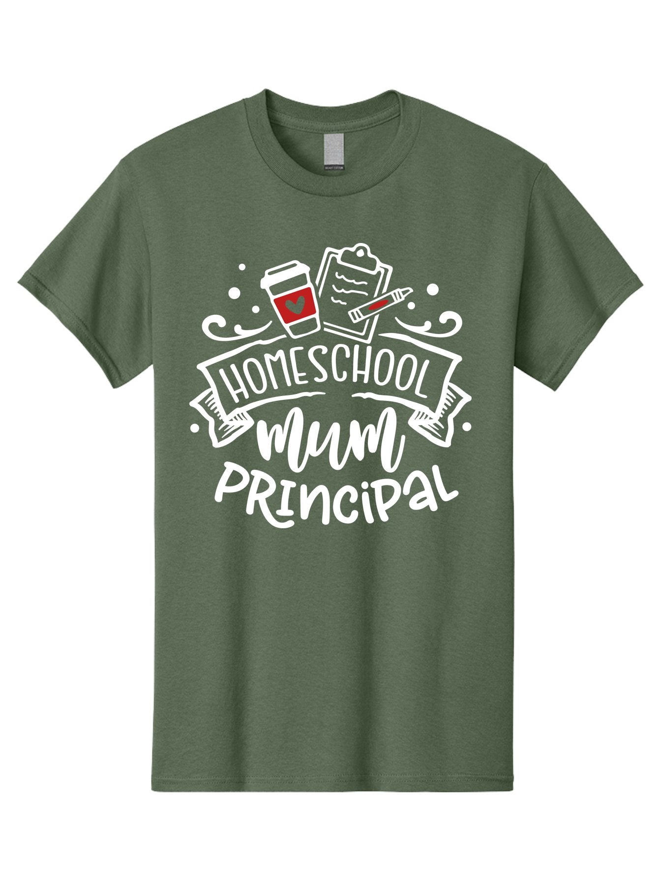Homeschool-Mum-Principal-2 Men'S Graphic Tee, 100% Cotton, Comfortable Casual Summer Wear, Machine Washable, Homeschool, Homeschooling, Education, Learning, Parenting, Motherhood, Coffee, Clipboard, Marker, Heart, Homeschool Mum Aab394 14