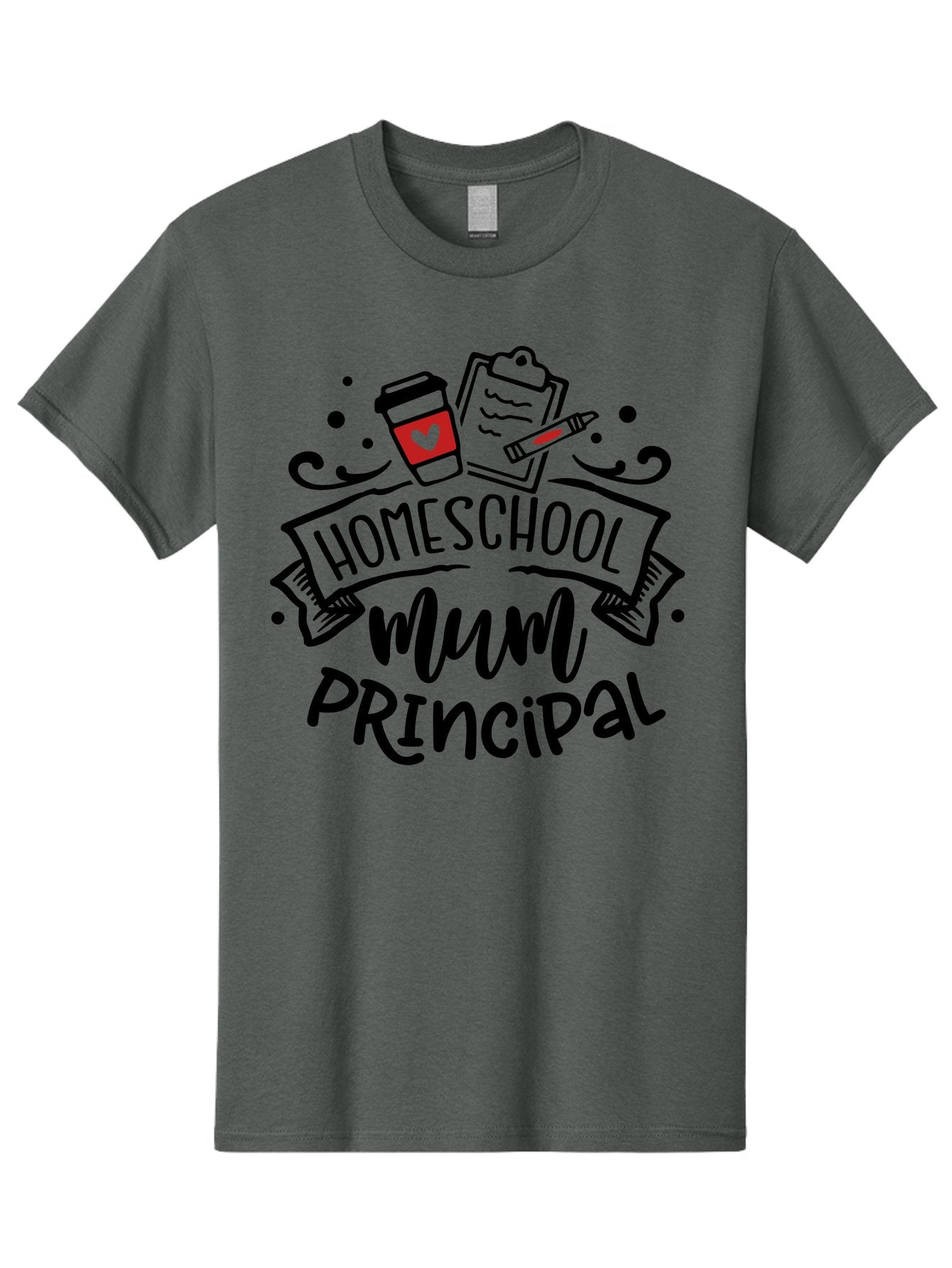 Homeschool-Mum-Principal-3 Men'S Graphic Tee, 100% Cotton, Comfortable Casual Summer Wear, Machine Washable, Homeschool Mum, Principal, Education, Learning, Teaching, Coffee Cup, Clipboard, Pencil, Doodle Art, Playful Design, Aab395 13