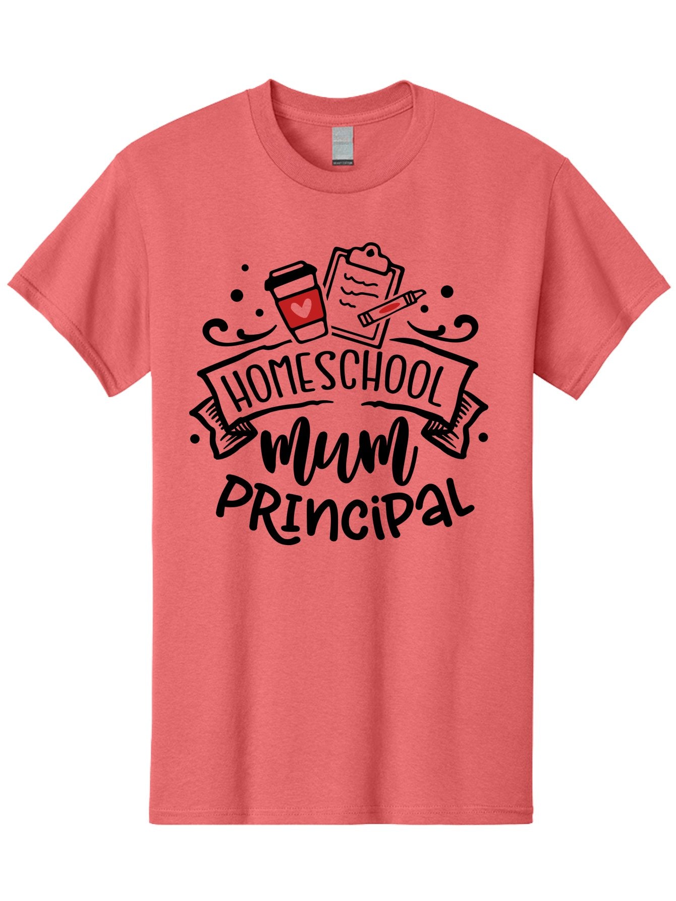 Homeschool-Mum-Principal-3 Men'S Graphic Tee, 100% Cotton, Comfortable Casual Summer Wear, Machine Washable, Homeschool Mum, Principal, Education, Learning, Teaching, Coffee Cup, Clipboard, Pencil, Doodle Art, Playful Design, Aab395 8