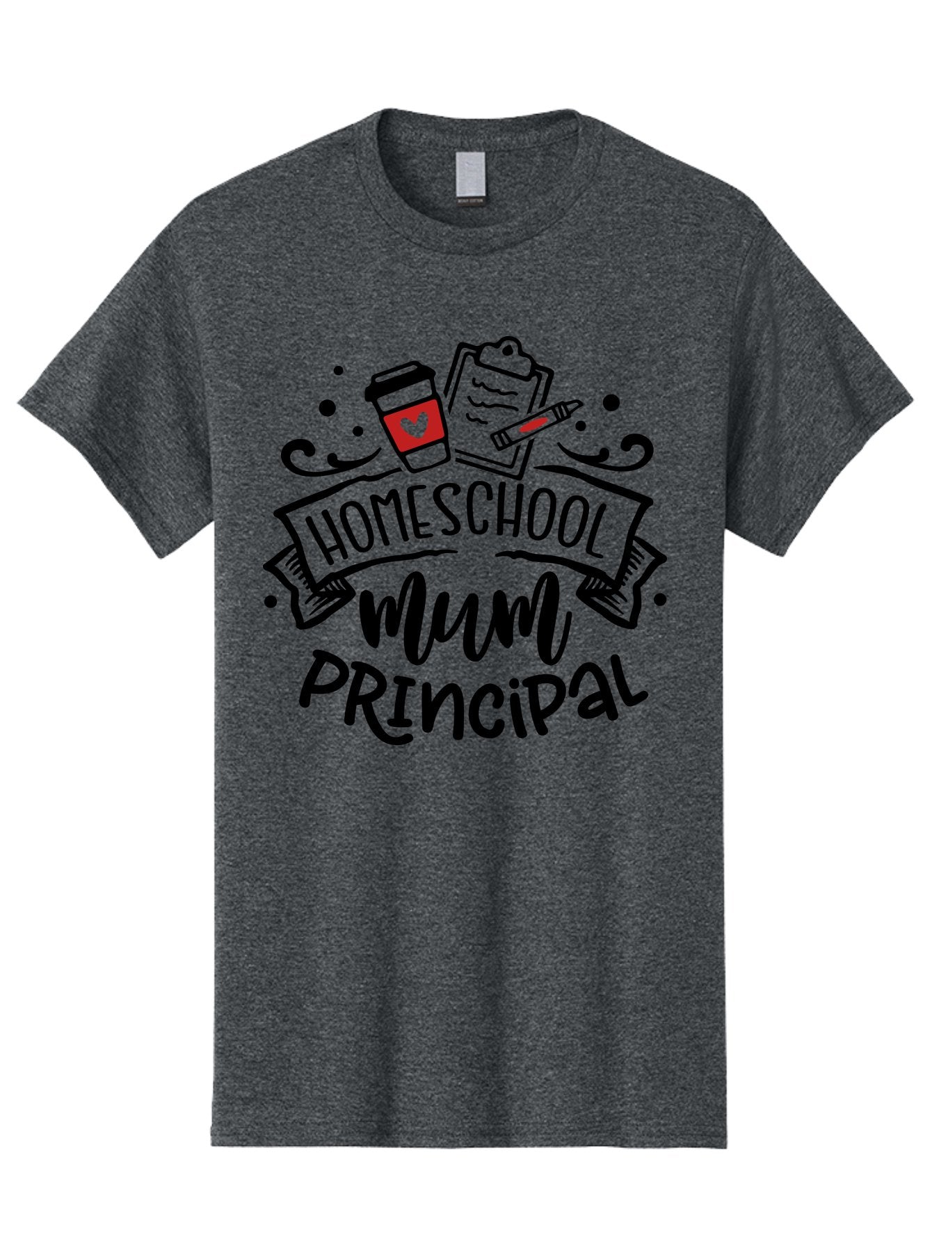 Homeschool-Mum-Principal-3 Men'S Graphic Tee, 100% Cotton, Comfortable Casual Summer Wear, Machine Washable, Homeschool Mum, Principal, Education, Learning, Teaching, Coffee Cup, Clipboard, Pencil, Doodle Art, Playful Design, Aab395 3