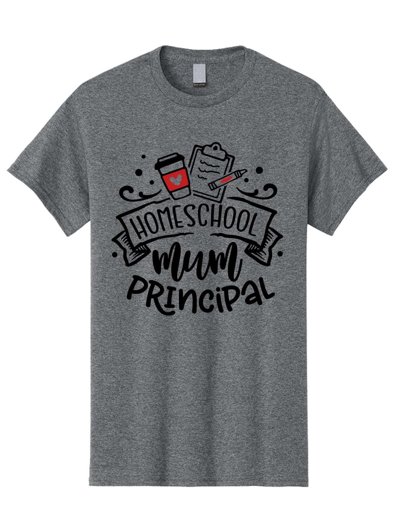 Homeschool-Mum-Principal-3 Men'S Graphic Tee, 100% Cotton, Comfortable Casual Summer Wear, Machine Washable, Homeschool Mum, Principal, Education, Learning, Teaching, Coffee Cup, Clipboard, Pencil, Doodle Art, Playful Design, Aab395 6