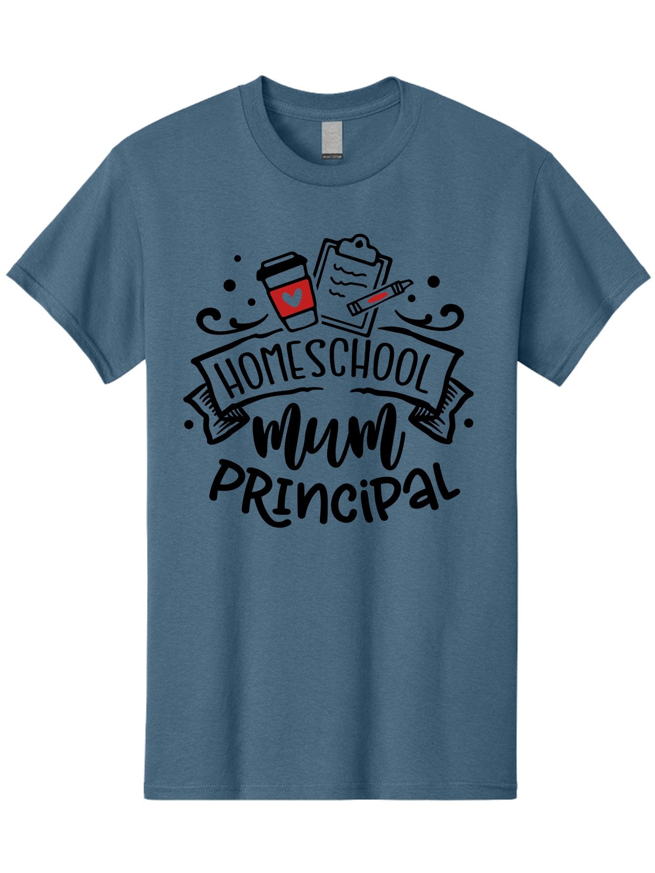 Homeschool-Mum-Principal-3 Men'S Graphic Tee, 100% Cotton, Comfortable Casual Summer Wear, Machine Washable, Homeschool Mum, Principal, Education, Learning, Teaching, Coffee Cup, Clipboard, Pencil, Doodle Art, Playful Design, Aab395 10