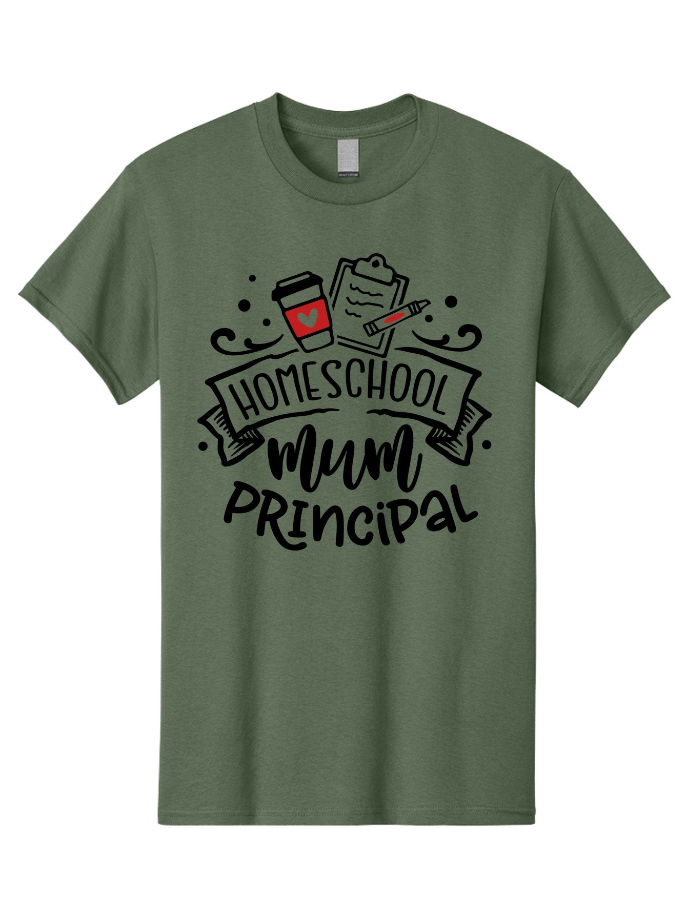 Homeschool-Mum-Principal-3 Men'S Graphic Tee, 100% Cotton, Comfortable Casual Summer Wear, Machine Washable, Homeschool Mum, Principal, Education, Learning, Teaching, Coffee Cup, Clipboard, Pencil, Doodle Art, Playful Design, Aab395 12