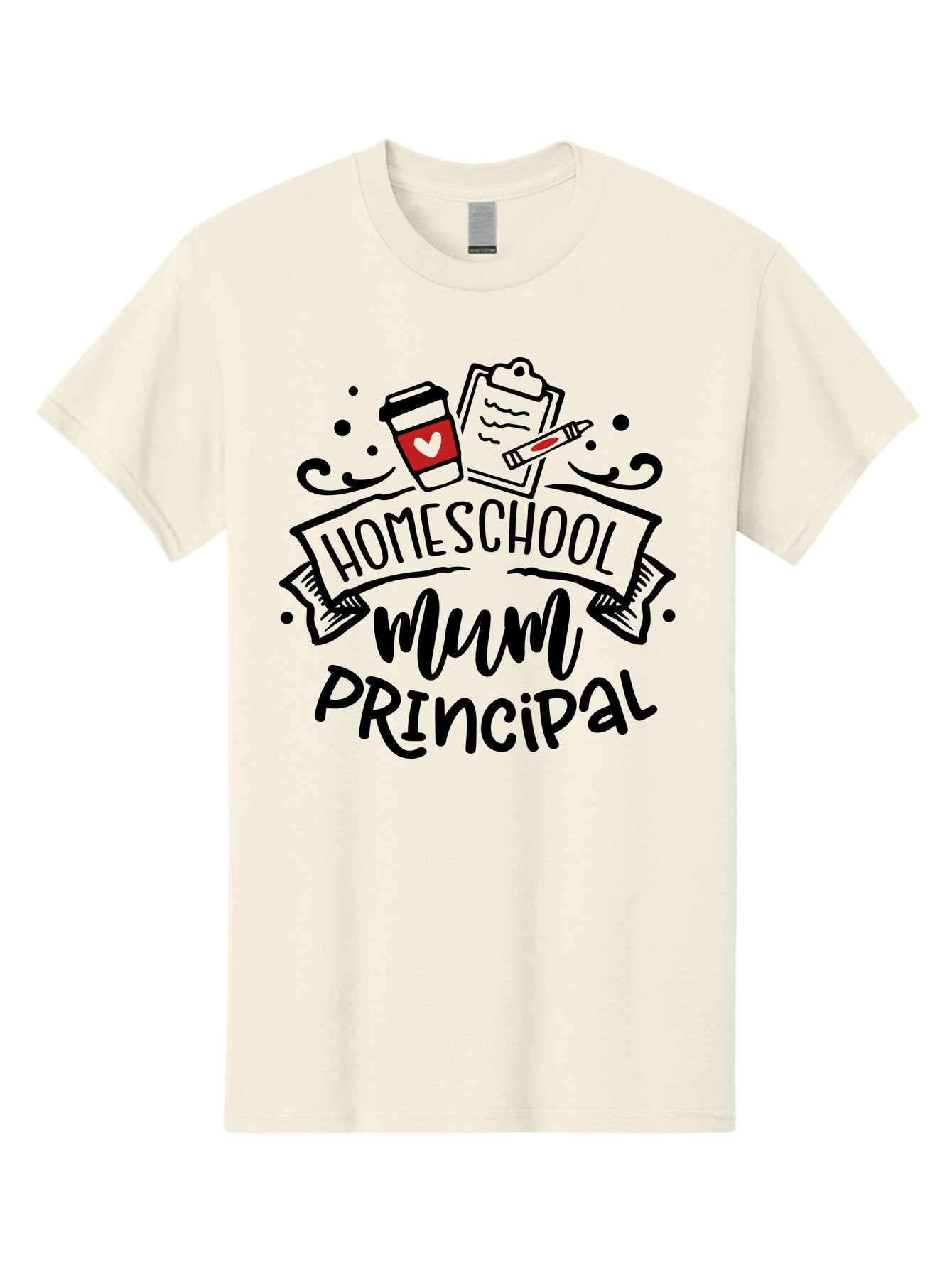 Homeschool-Mum-Principal-3 Men'S Graphic Tee, 100% Cotton, Comfortable Casual Summer Wear, Machine Washable, Homeschool Mum, Principal, Education, Learning, Teaching, Coffee Cup, Clipboard, Pencil, Doodle Art, Playful Design, Aab395 11