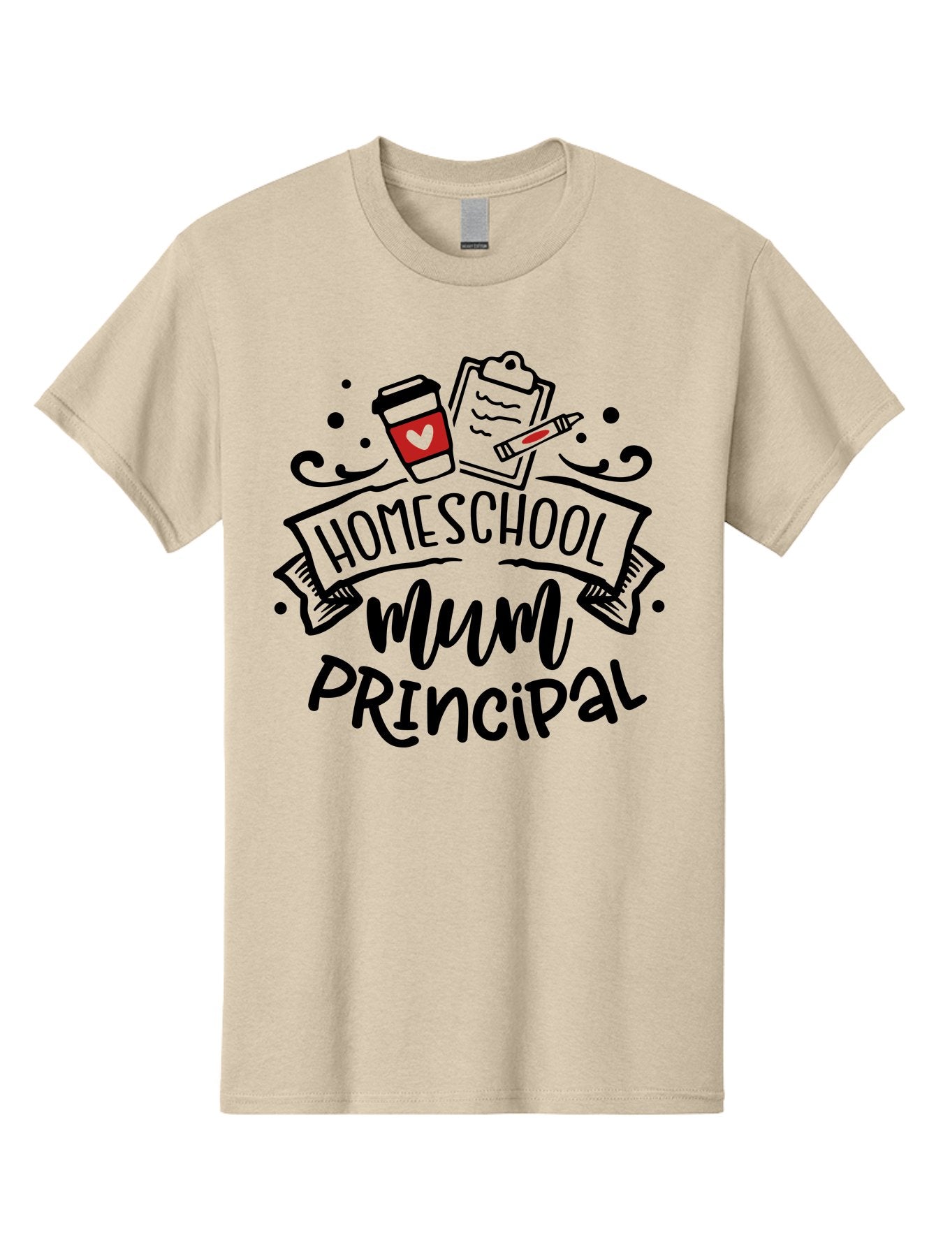 Homeschool-Mum-Principal-3 Men'S Graphic Tee, 100% Cotton, Comfortable Casual Summer Wear, Machine Washable, Homeschool Mum, Principal, Education, Learning, Teaching, Coffee Cup, Clipboard, Pencil, Doodle Art, Playful Design, Aab395 15