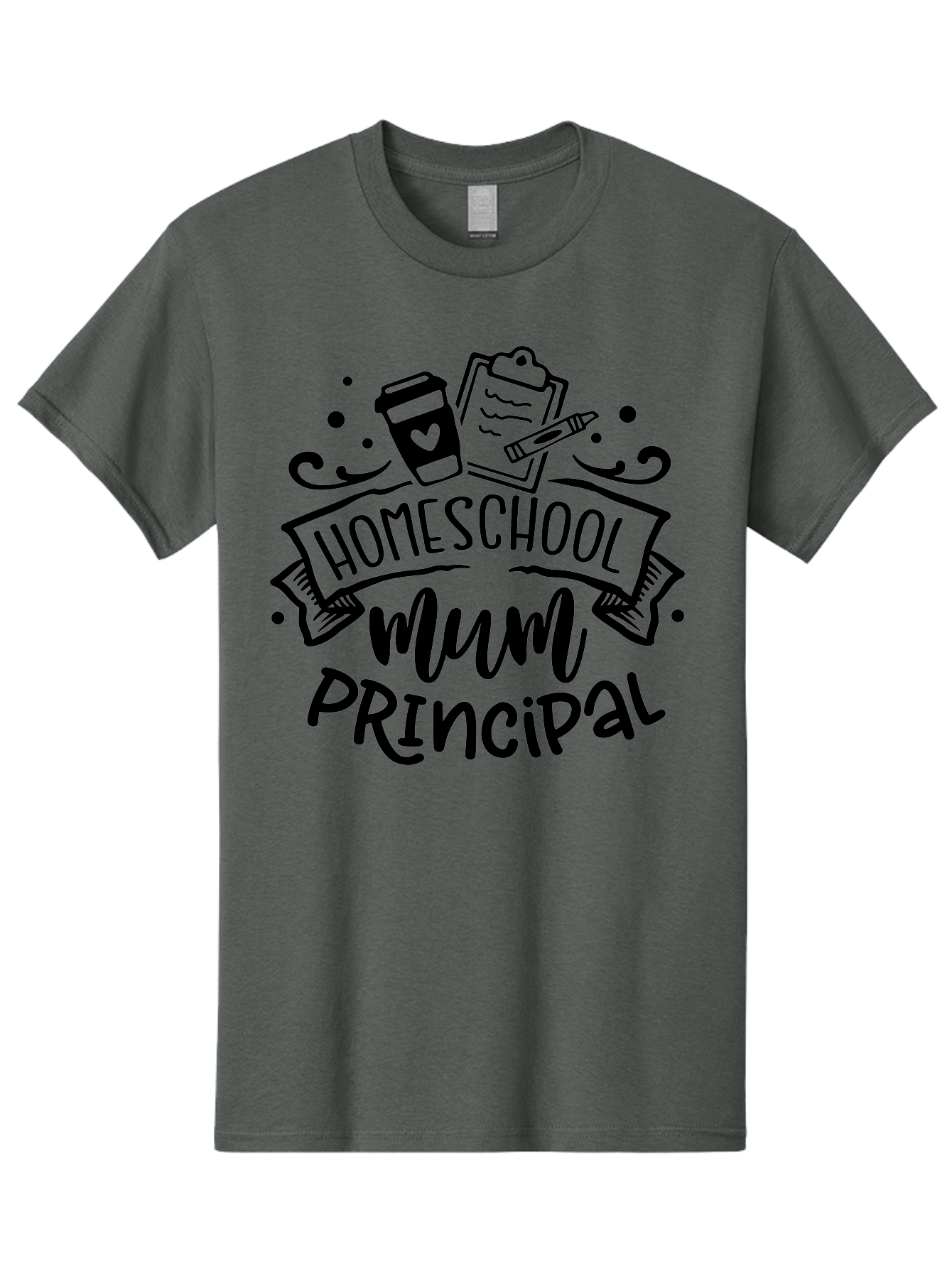 Homeschool-Mum-Principal Men'S Graphic Tee, 100% Cotton, Comfortable Casual Summer Wear, Machine Washable, Homeschool Mum Principal, Homeschooling, Education, Learning, Mom, Principal, Coffee Cup, Clipboard, Pencil, Doodle Art, Hand Drawn, Aab396