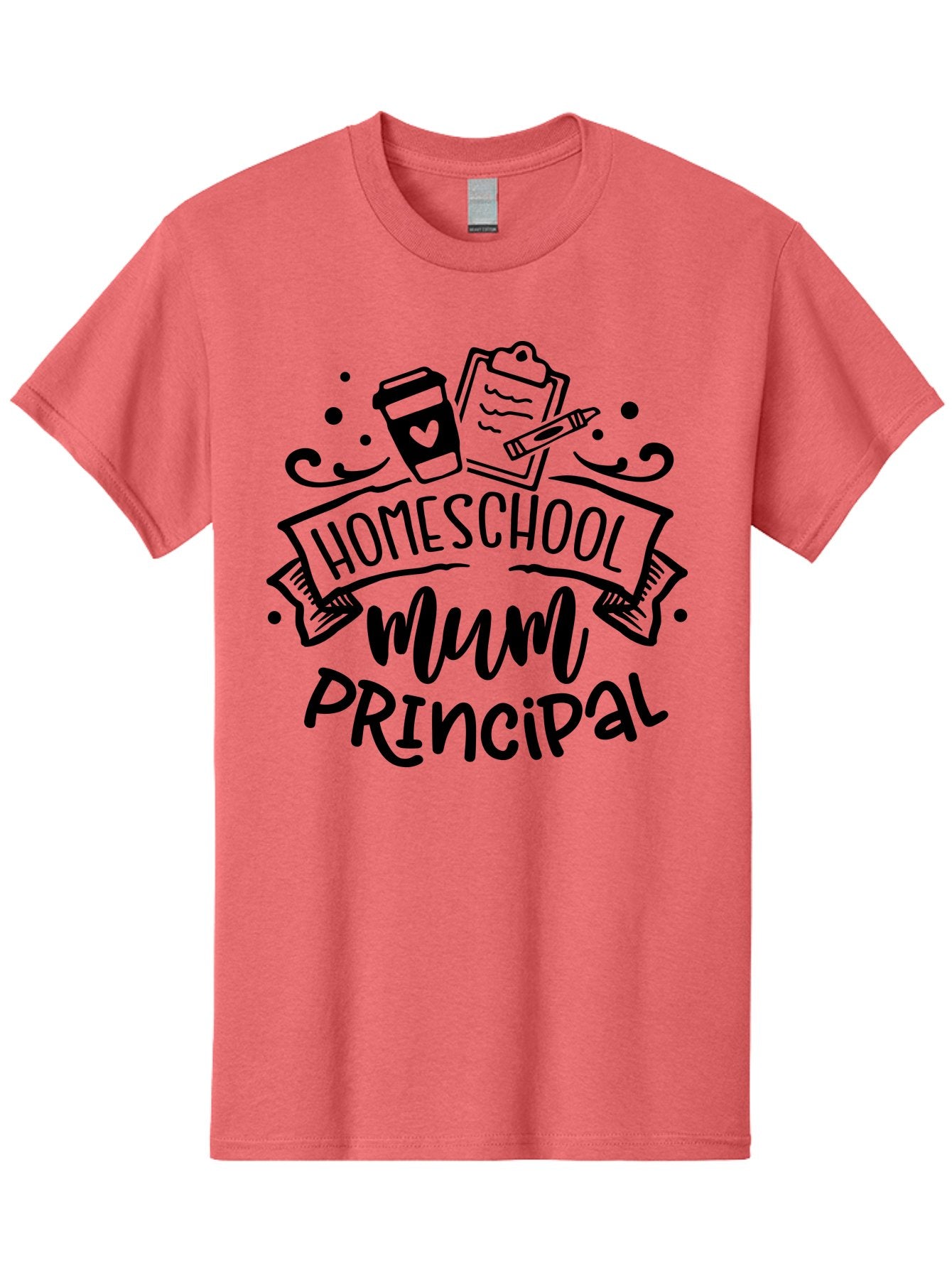 Homeschool-Mum-Principal Men'S Graphic Tee, 100% Cotton, Comfortable Casual Summer Wear, Machine Washable, Homeschool Mum Principal, Homeschooling, Education, Learning, Mom, Principal, Coffee Cup, Clipboard, Pencil, Doodle Art, Hand Drawn, Aab396 3
