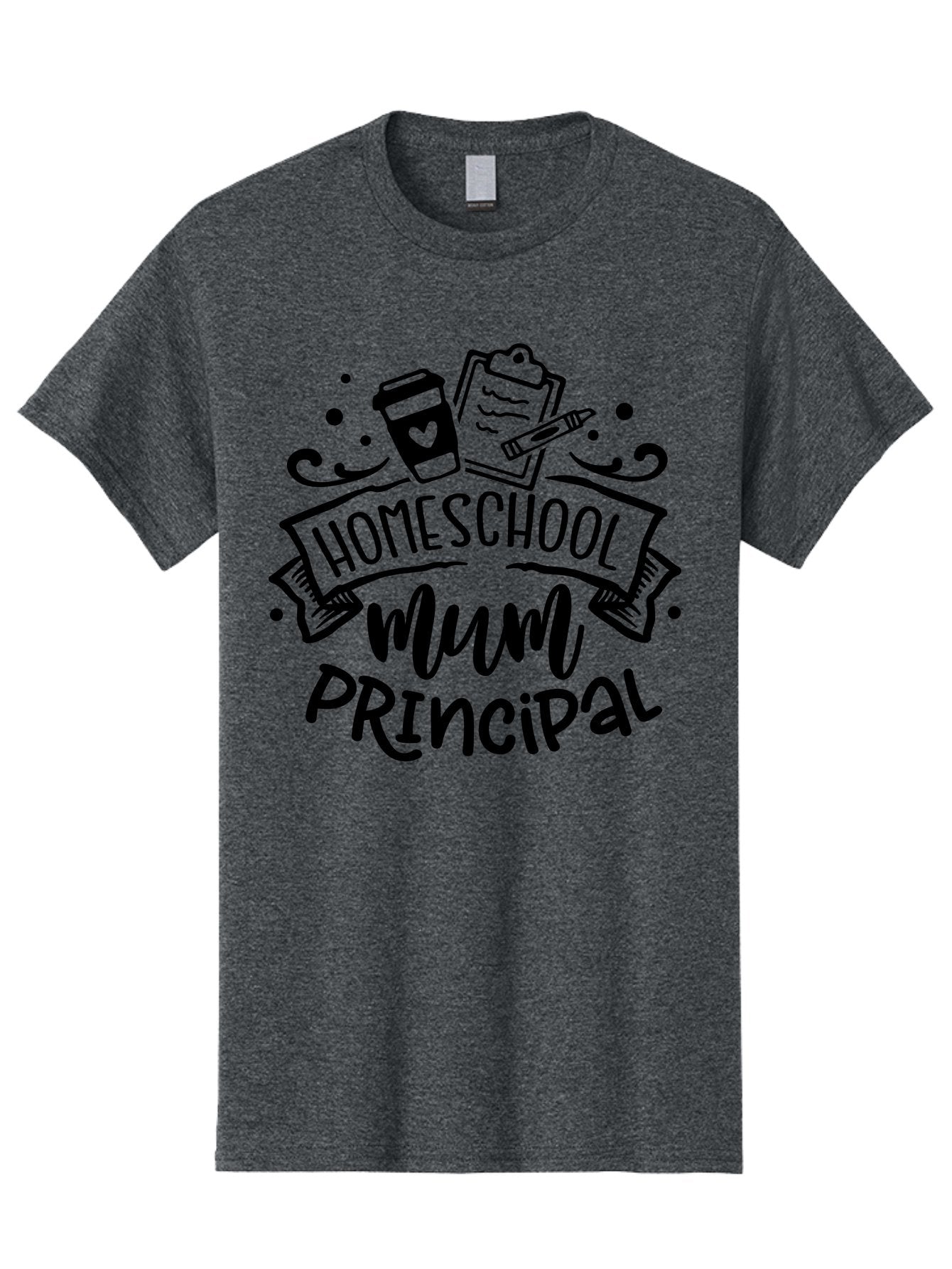 Homeschool-Mum-Principal Men'S Graphic Tee, 100% Cotton, Comfortable Casual Summer Wear, Machine Washable, Homeschool Mum Principal, Homeschooling, Education, Learning, Mom, Principal, Coffee Cup, Clipboard, Pencil, Doodle Art, Hand Drawn, Aab396 5