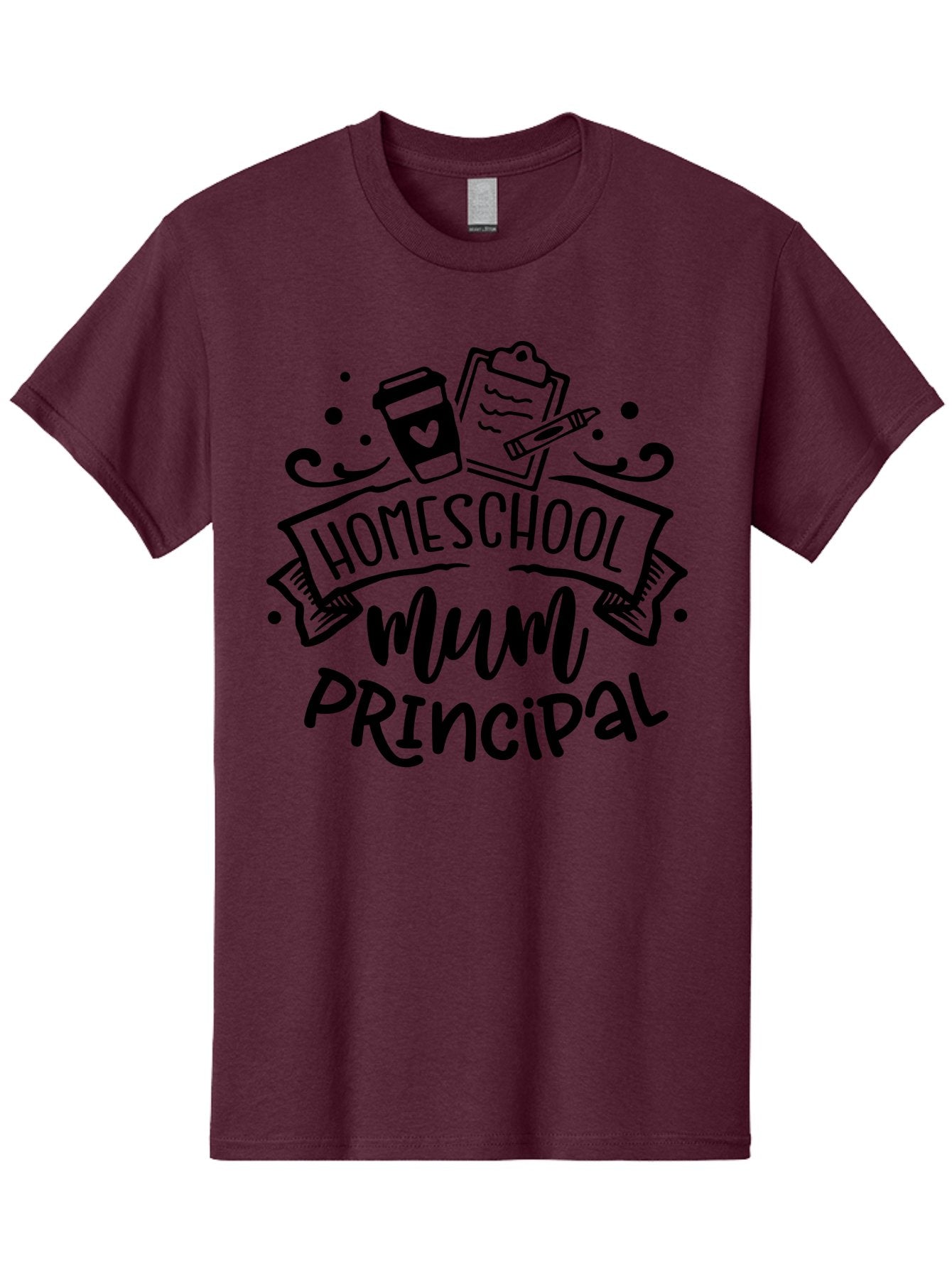 Homeschool-Mum-Principal Men'S Graphic Tee, 100% Cotton, Comfortable Casual Summer Wear, Machine Washable, Homeschool Mum Principal, Homeschooling, Education, Learning, Mom, Principal, Coffee Cup, Clipboard, Pencil, Doodle Art, Hand Drawn, Aab396 7