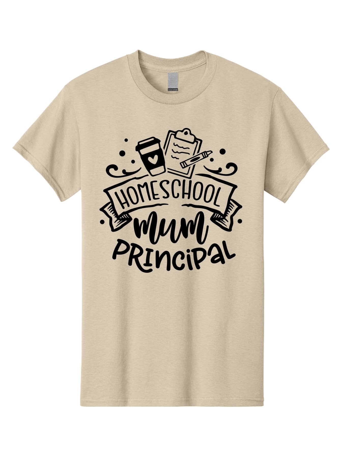 Homeschool-Mum-Principal Men'S Graphic Tee, 100% Cotton, Comfortable Casual Summer Wear, Machine Washable, Homeschool Mum Principal, Homeschooling, Education, Learning, Mom, Principal, Coffee Cup, Clipboard, Pencil, Doodle Art, Hand Drawn, Aab396 13
