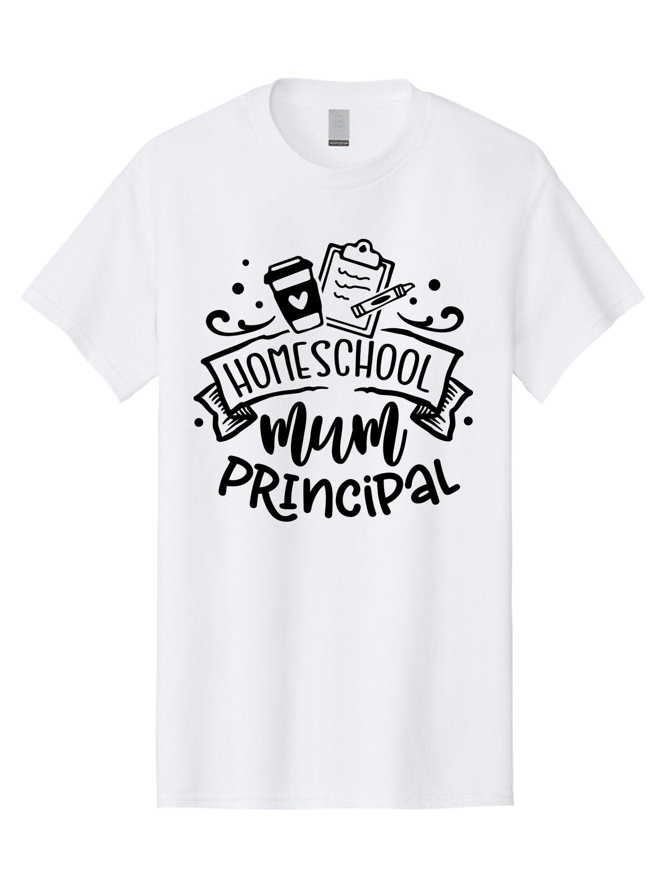 Homeschool-Mum-Principal Men'S Graphic Tee, 100% Cotton, Comfortable Casual Summer Wear, Machine Washable, Homeschool Mum Principal, Homeschooling, Education, Learning, Mom, Principal, Coffee Cup, Clipboard, Pencil, Doodle Art, Hand Drawn, Aab396 9