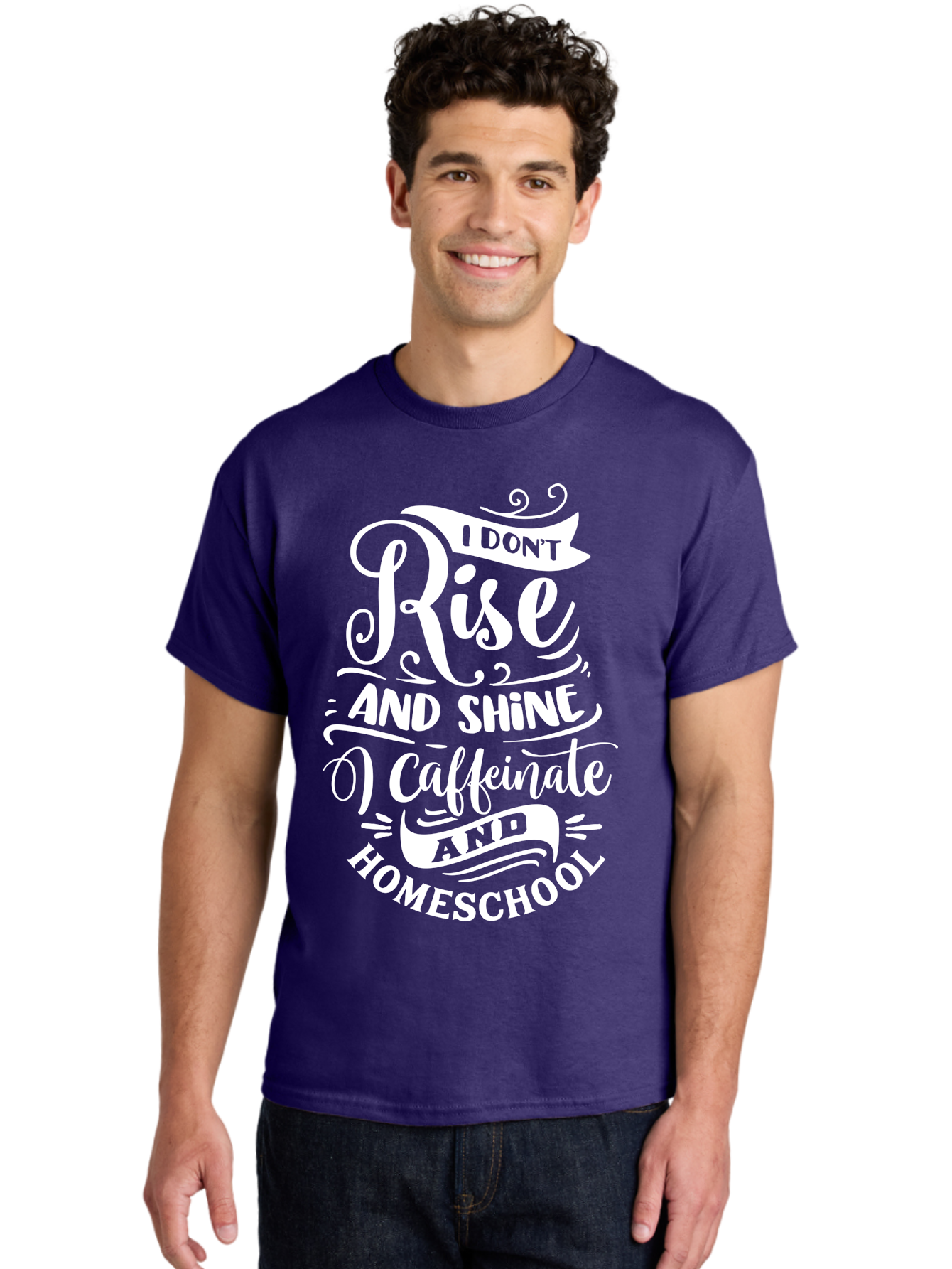 I-Don-T-Rise-And-Shine-I-Caffeinate-And-Homeschool Men'S Graphic Tee, 100% Cotton, Comfortable Casual Summer Wear, Machine Washable, Homeschooling Humor, Funny Homeschool Quotes, Coffee Fueled, Caffeinated Homeschooler, Parenting Memes, Aab402