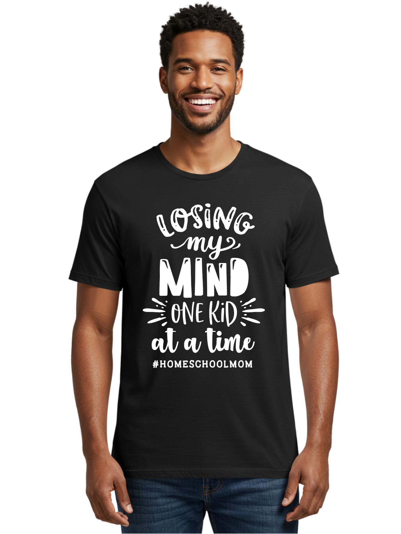 Losing-My-Mind-One-Kid-At-A-Time-2 Men'S Graphic Tee, 100% Cotton, Comfortable Casual Summer Wear, Machine Washable, Homeschool Mom, Parenting Humor, Funny Quotes, Mom Life, Homeschooling Challenges, Mom Struggles, Parenting Struggles, Aab410