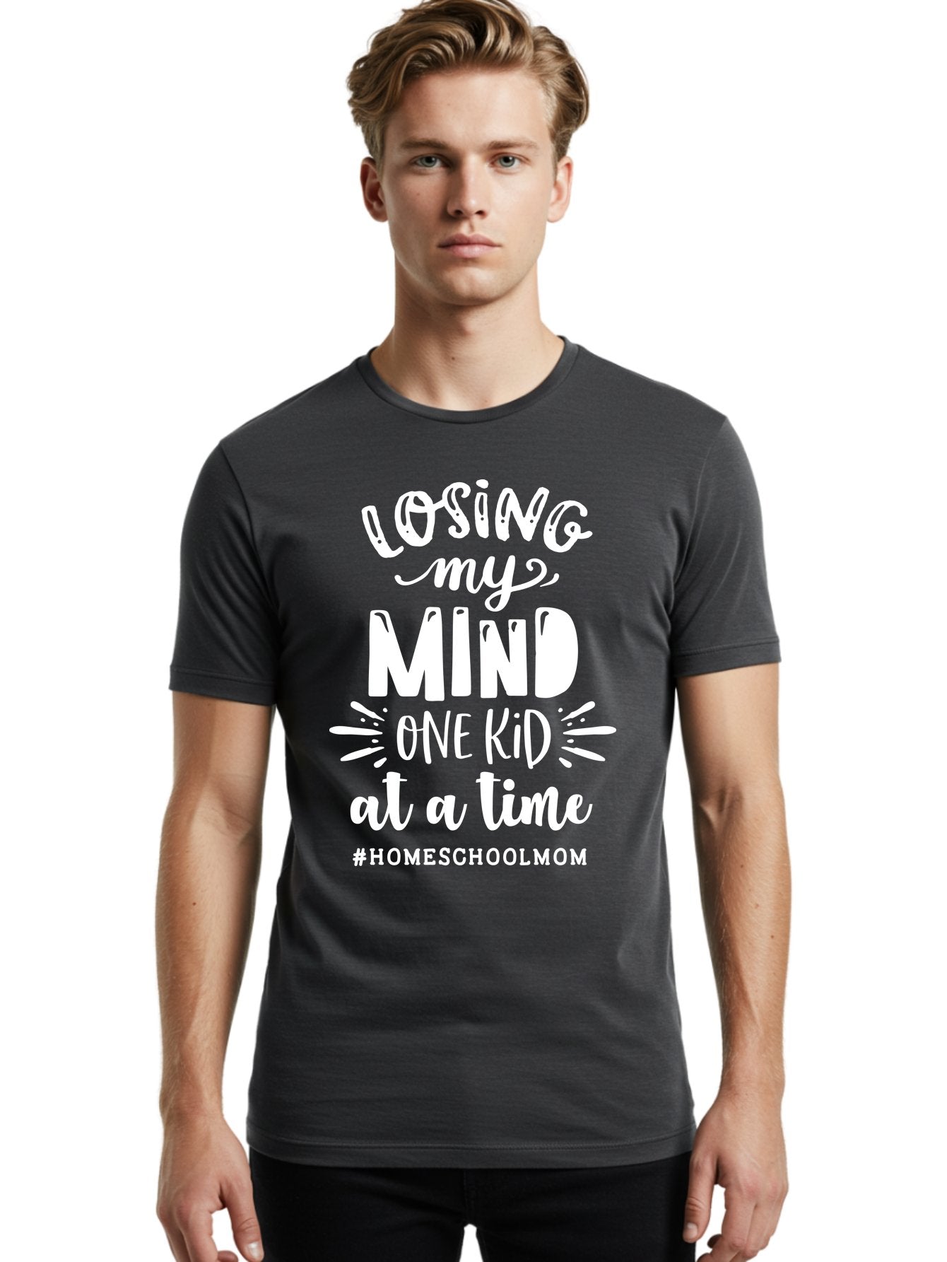Losing-My-Mind-One-Kid-At-A-Time-2 Men'S Graphic Tee, 100% Cotton, Comfortable Casual Summer Wear, Machine Washable, Homeschool Mom, Parenting Humor, Funny Quotes, Mom Life, Homeschooling Challenges, Mom Struggles, Parenting Struggles, Aab410 22