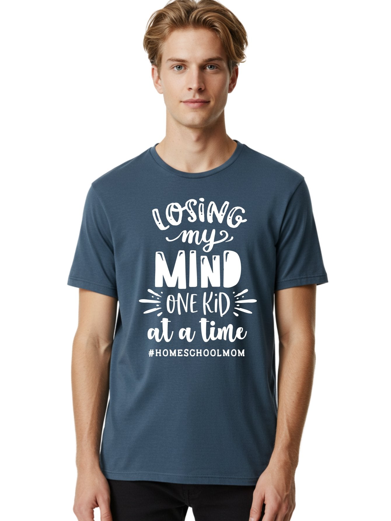 Losing-My-Mind-One-Kid-At-A-Time-2 Men'S Graphic Tee, 100% Cotton, Comfortable Casual Summer Wear, Machine Washable, Homeschool Mom, Parenting Humor, Funny Quotes, Mom Life, Homeschooling Challenges, Mom Struggles, Parenting Struggles, Aab410 21