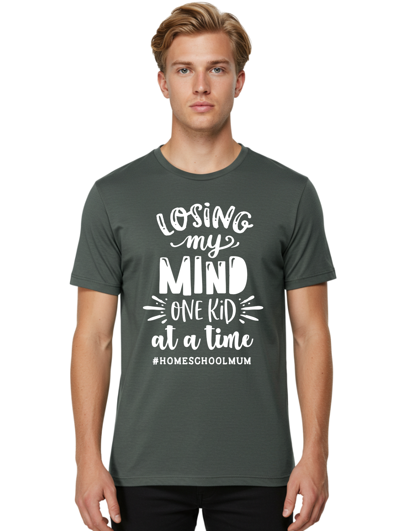 Losing-My-Mind-One-Kid-At-A-Time Men'S Graphic Tee, 100% Cotton, Comfortable Casual Summer Wear, Machine Washable, Homeschool Mom, Parenting Struggles, Humorous Quote, Motherhood Challenges, Parenting Life Aab411 4