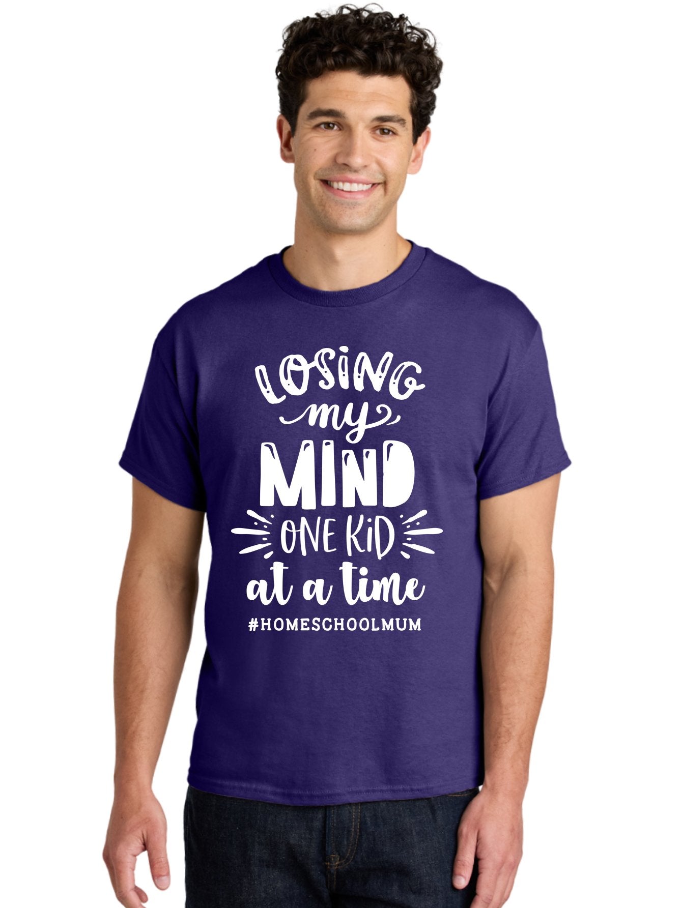 Losing-My-Mind-One-Kid-At-A-Time Men'S Graphic Tee, 100% Cotton, Comfortable Casual Summer Wear, Machine Washable, Homeschool Mom, Parenting Struggles, Humorous Quote, Motherhood Challenges, Parenting Life Aab411 28