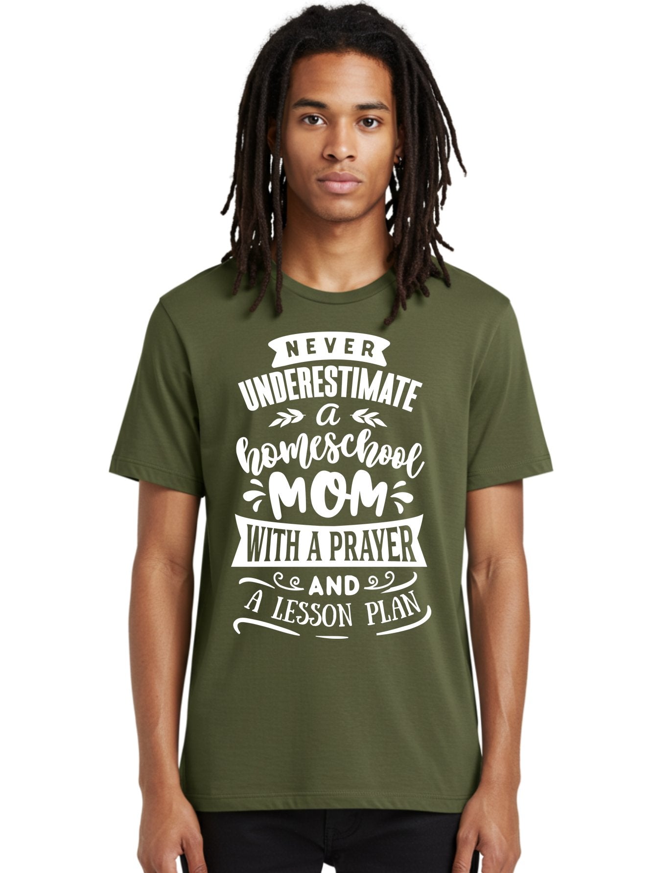 Never-Underestimate-Homeschool-Mom Men'S Graphic Tee, 100% Cotton, Comfortable Casual Summer Wear, Machine Washable, Homeschool Mom, Inspirational Quote, Motivational Message, Lesson Plan, Prayer, Homeschooling, Motherhood, Education, Aab413 21