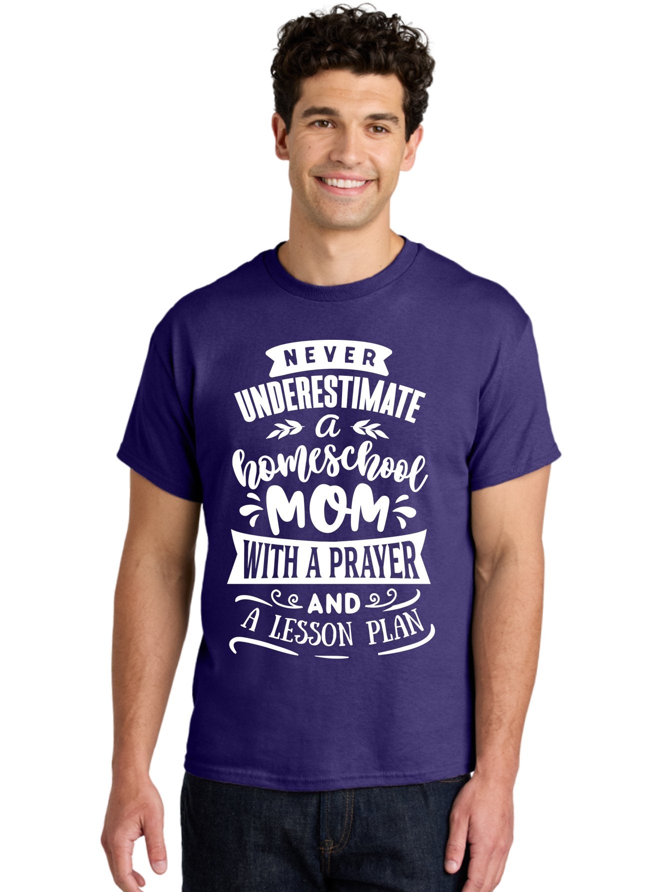 Never-Underestimate-Homeschool-Mom Men'S Graphic Tee, 100% Cotton, Comfortable Casual Summer Wear, Machine Washable, Homeschool Mom, Inspirational Quote, Motivational Message, Lesson Plan, Prayer, Homeschooling, Motherhood, Education, Aab413 28