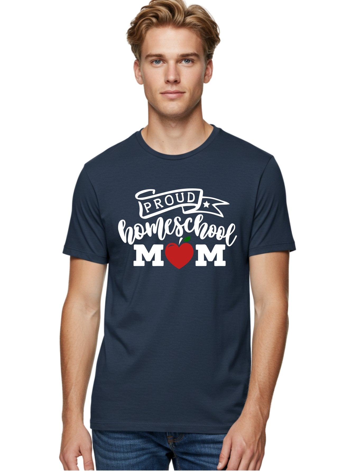 Proud-Homeschool-Mom-2 Men'S Graphic Tee, 100% Cotton, Comfortable Casual Summer Wear, Machine Washable, Homeschool Mom, Proud Parent, Apple Symbol, Homeschooling, Parenting, Education, Love For Learning, Red Apple Aab422 19