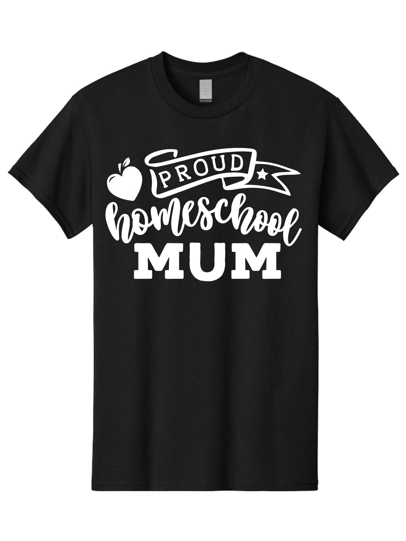 Proud-Homeschool-Mum-1 Men'S Graphic Tee, 100% Cotton, Comfortable Casual Summer Wear, Machine Washable, Homeschool Mom, Proud Parent, Homeschooling, Motherhood, Education, Apple Logo, Star Symbol, Banner Design, Parent Teacher, Aab425 8