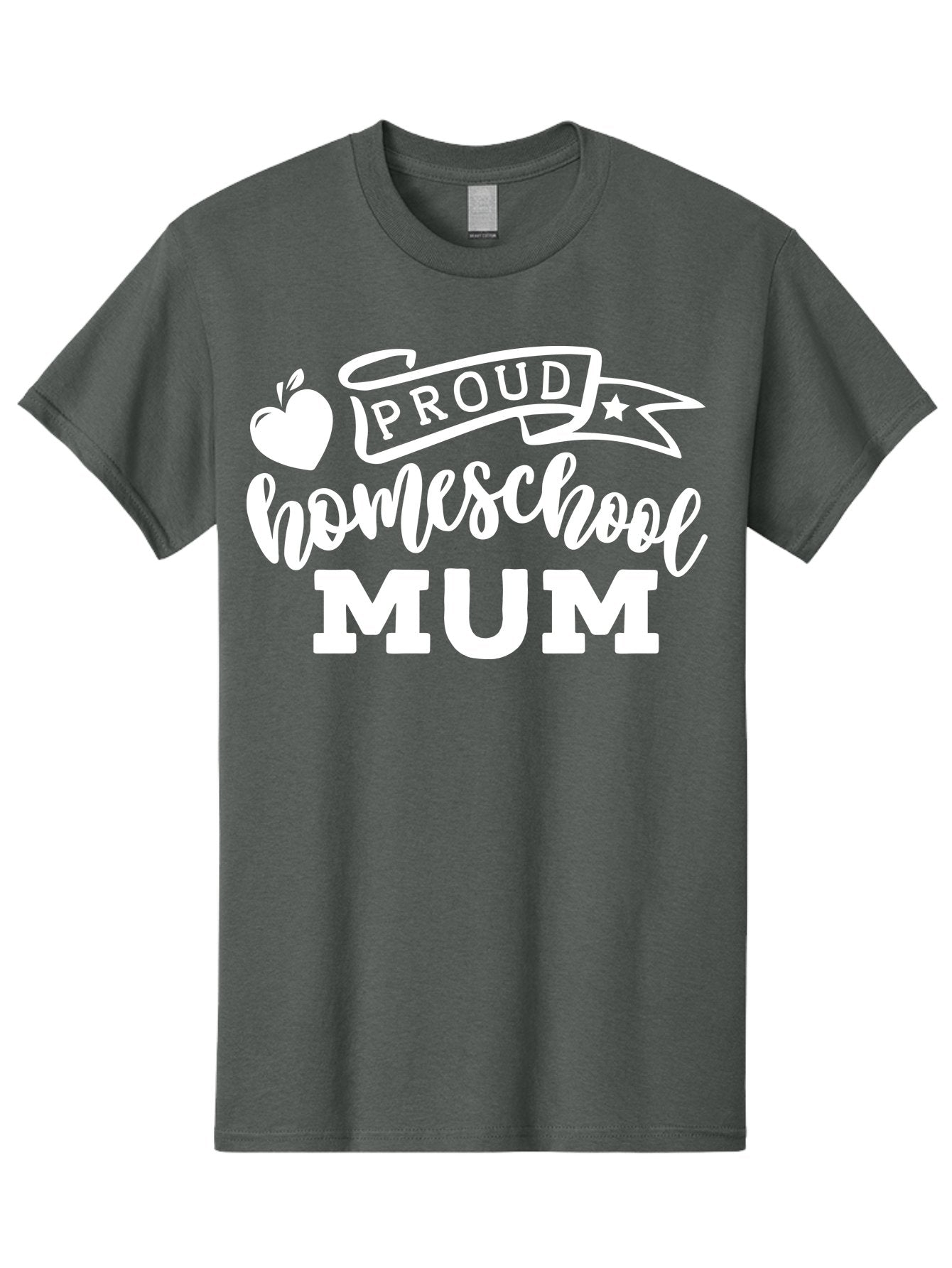 Proud-Homeschool-Mum-1 Men'S Graphic Tee, 100% Cotton, Comfortable Casual Summer Wear, Machine Washable, Homeschool Mom, Proud Parent, Homeschooling, Motherhood, Education, Apple Logo, Star Symbol, Banner Design, Parent Teacher, Aab425