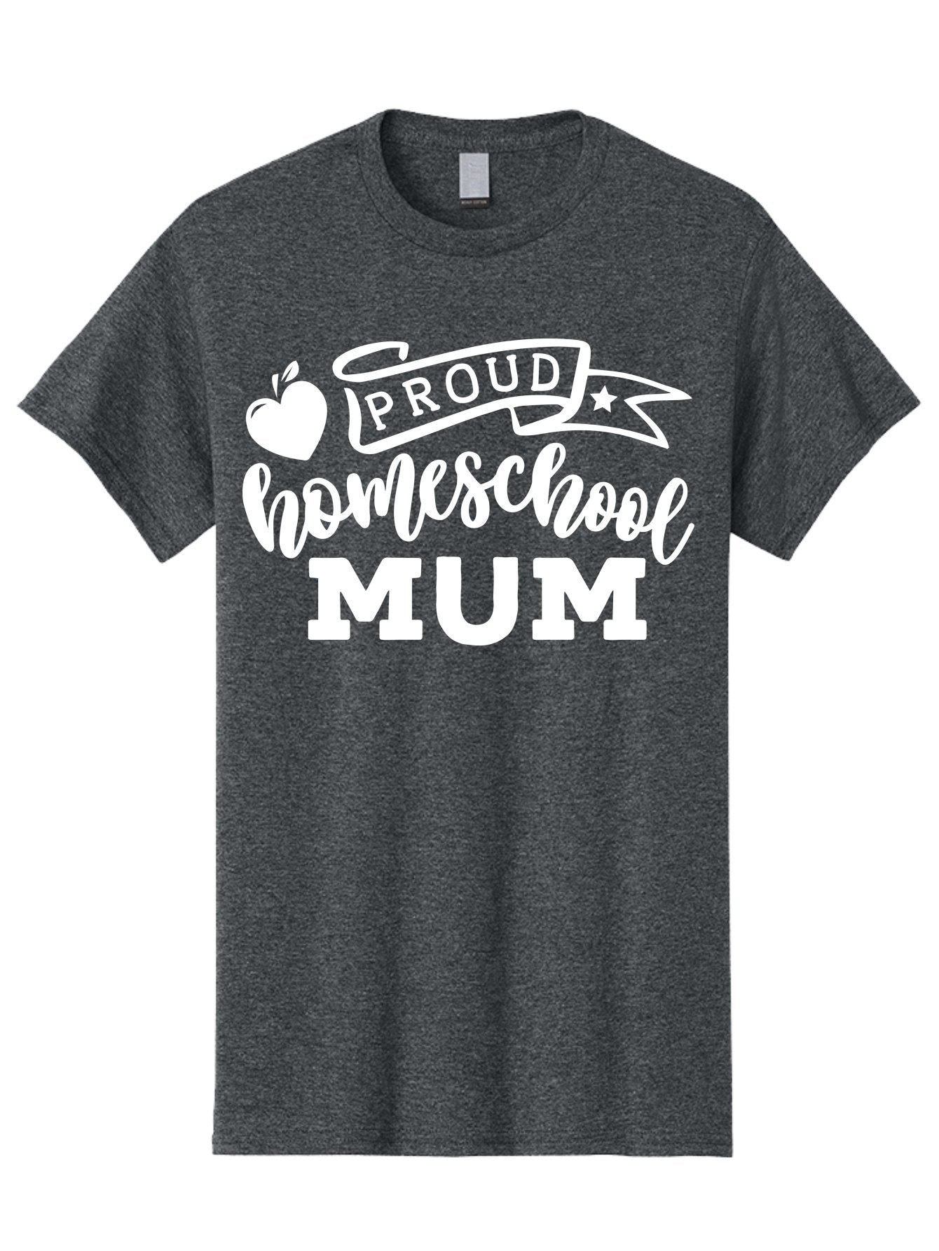 Proud-Homeschool-Mum-1 Men'S Graphic Tee, 100% Cotton, Comfortable Casual Summer Wear, Machine Washable, Homeschool Mom, Proud Parent, Homeschooling, Motherhood, Education, Apple Logo, Star Symbol, Banner Design, Parent Teacher, Aab425