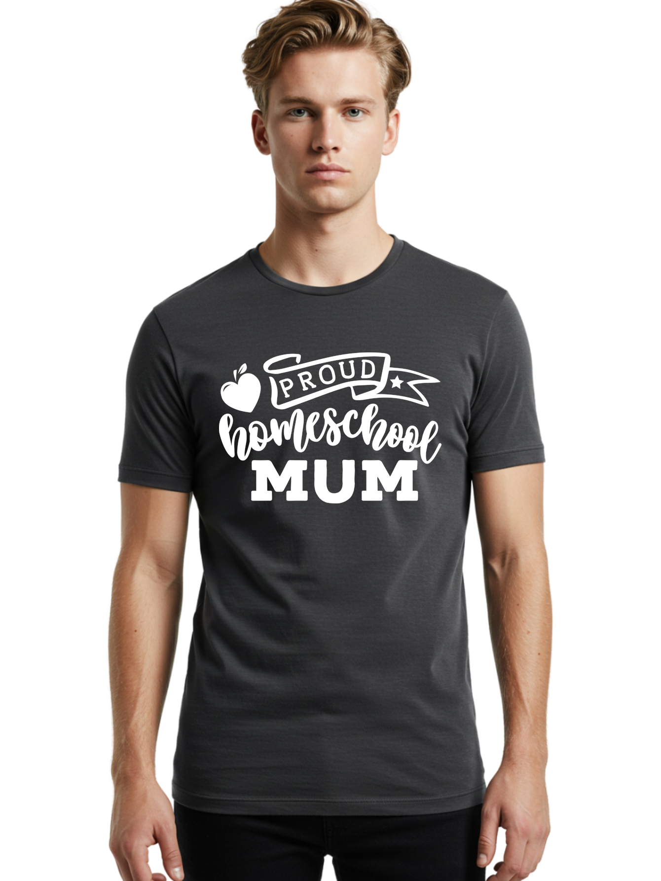 Proud-Homeschool-Mum-1 Men'S Graphic Tee, 100% Cotton, Comfortable Casual Summer Wear, Machine Washable, Homeschool Mom, Proud Parent, Homeschooling, Motherhood, Education, Apple Logo, Star Symbol, Banner Design, Parent Teacher, Aab425 20
