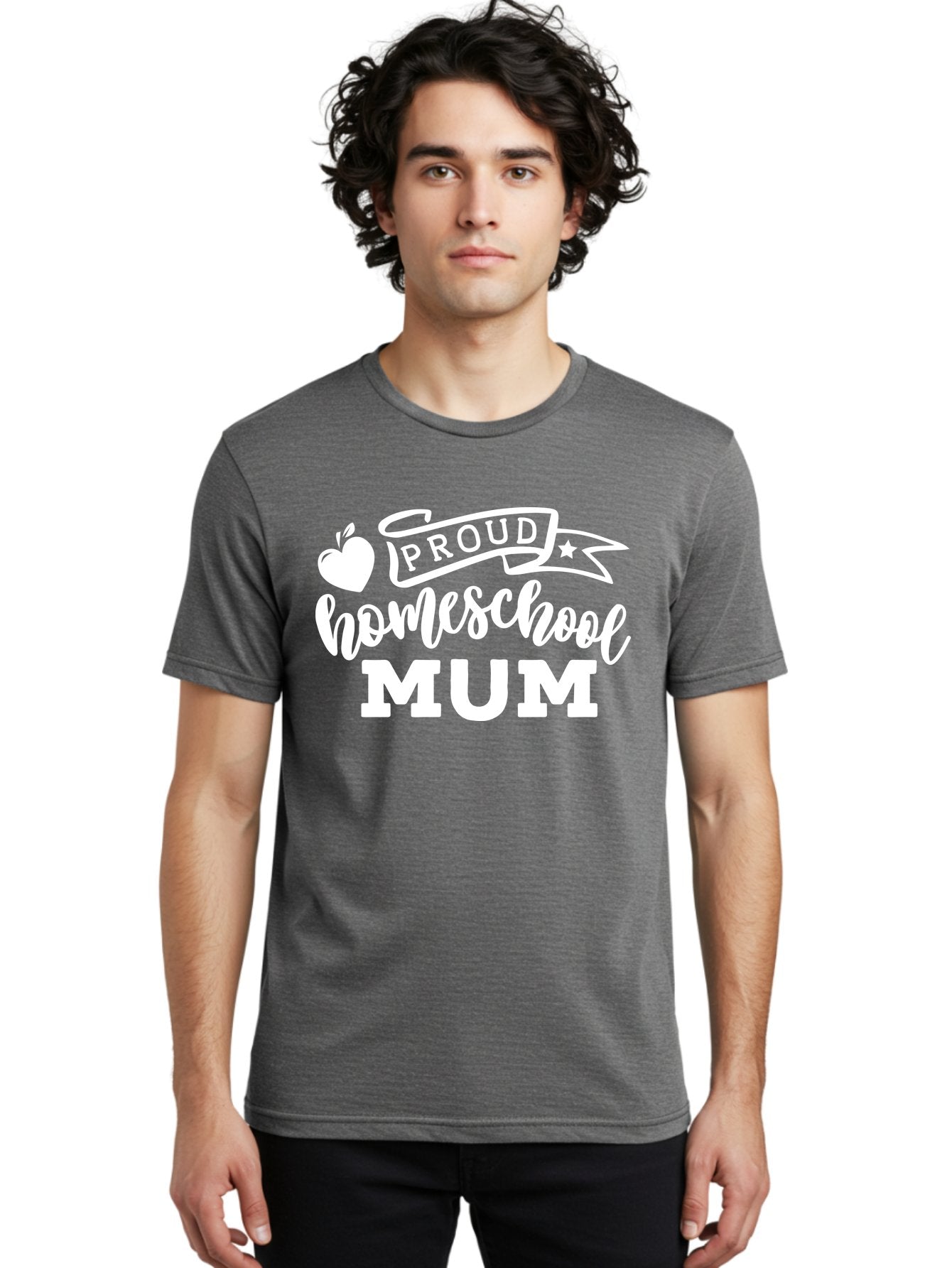 Proud-Homeschool-Mum-1 Men'S Graphic Tee, 100% Cotton, Comfortable Casual Summer Wear, Machine Washable, Homeschool Mom, Proud Parent, Homeschooling, Motherhood, Education, Apple Logo, Star Symbol, Banner Design, Parent Teacher, Aab425 24