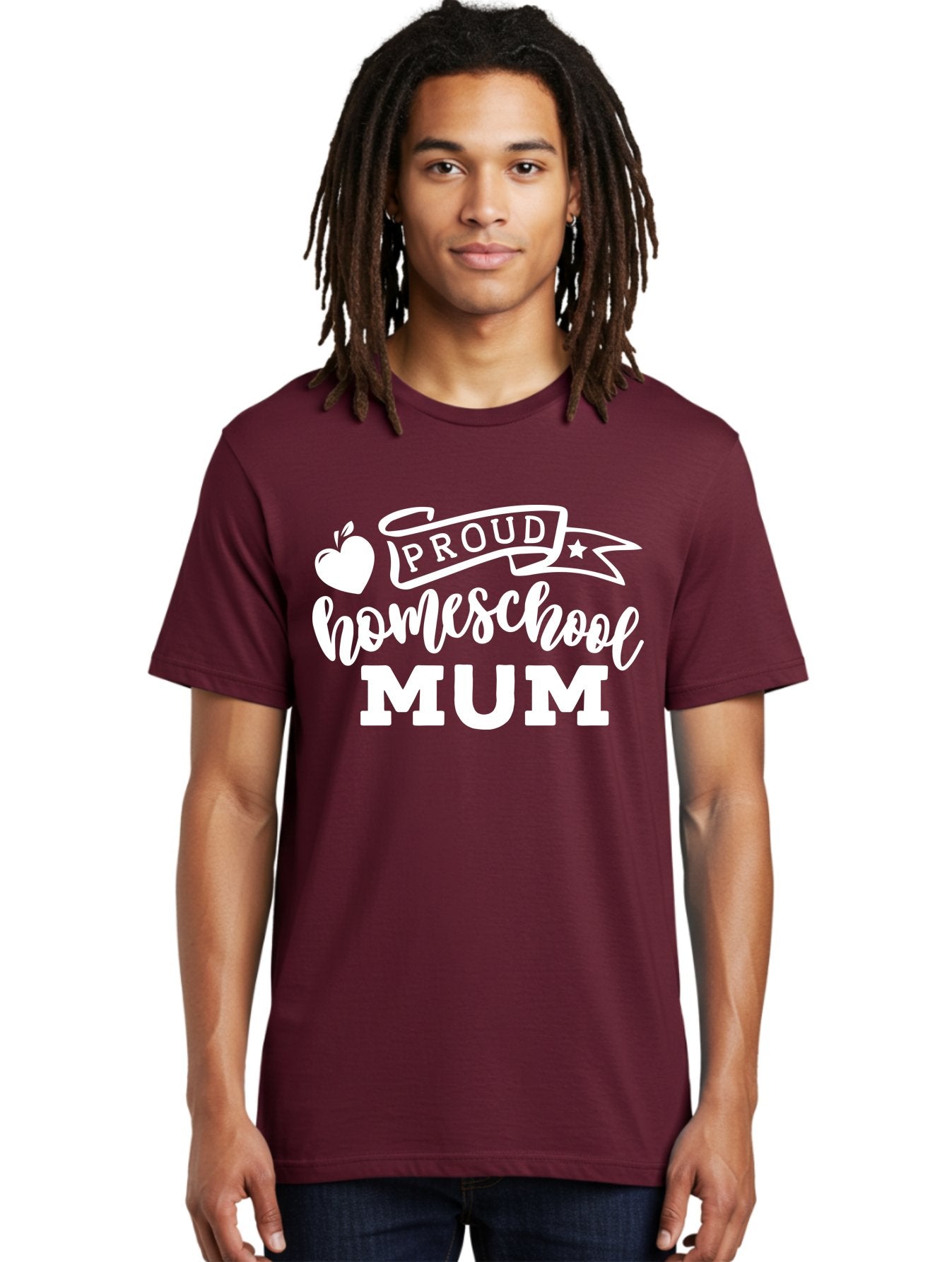 Proud-Homeschool-Mum-1 Men'S Graphic Tee, 100% Cotton, Comfortable Casual Summer Wear, Machine Washable, Homeschool Mom, Proud Parent, Homeschooling, Motherhood, Education, Apple Logo, Star Symbol, Banner Design, Parent Teacher, Aab425 27