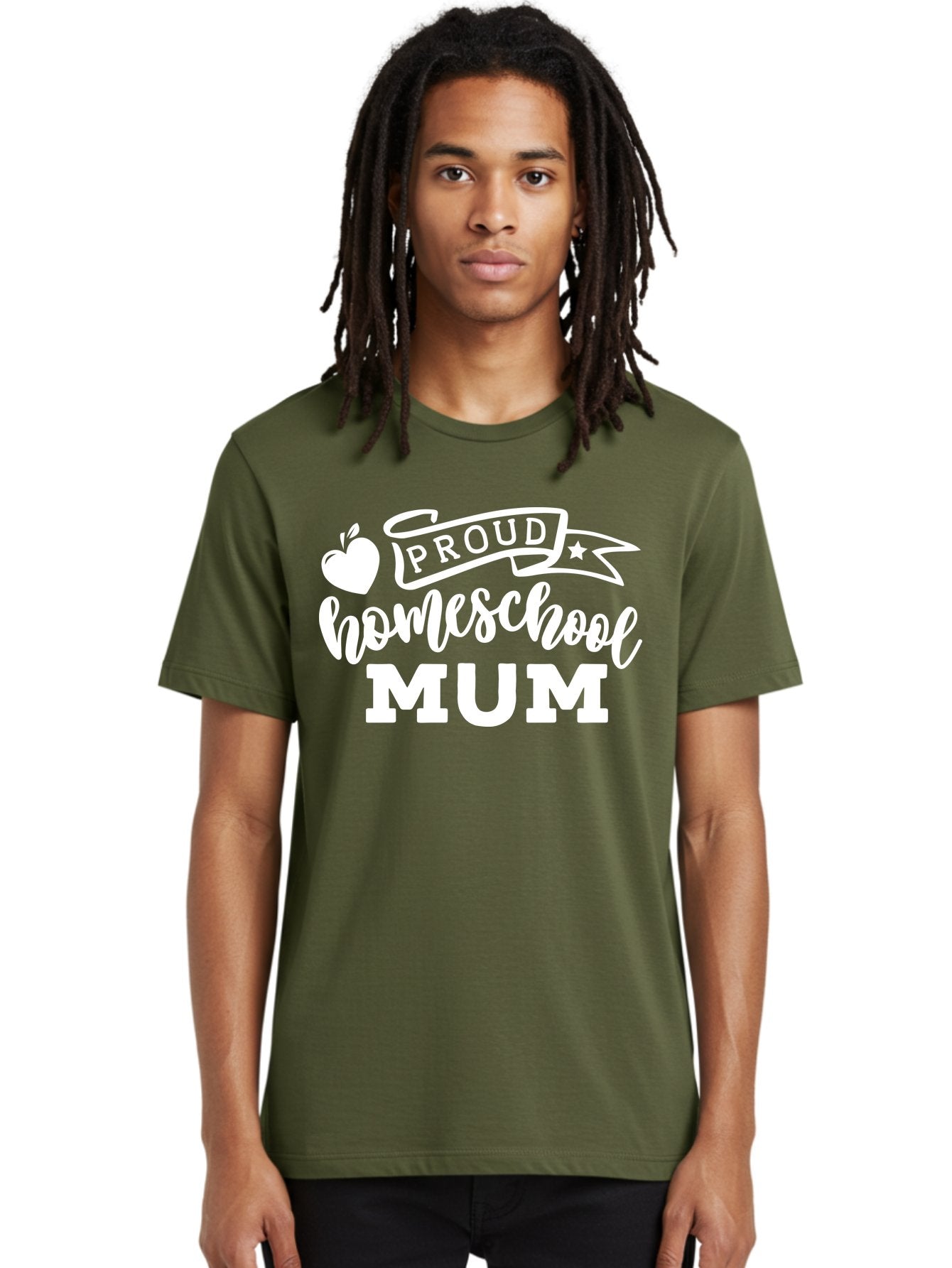 Proud-Homeschool-Mum-1 Men'S Graphic Tee, 100% Cotton, Comfortable Casual Summer Wear, Machine Washable, Homeschool Mom, Proud Parent, Homeschooling, Motherhood, Education, Apple Logo, Star Symbol, Banner Design, Parent Teacher, Aab425 22