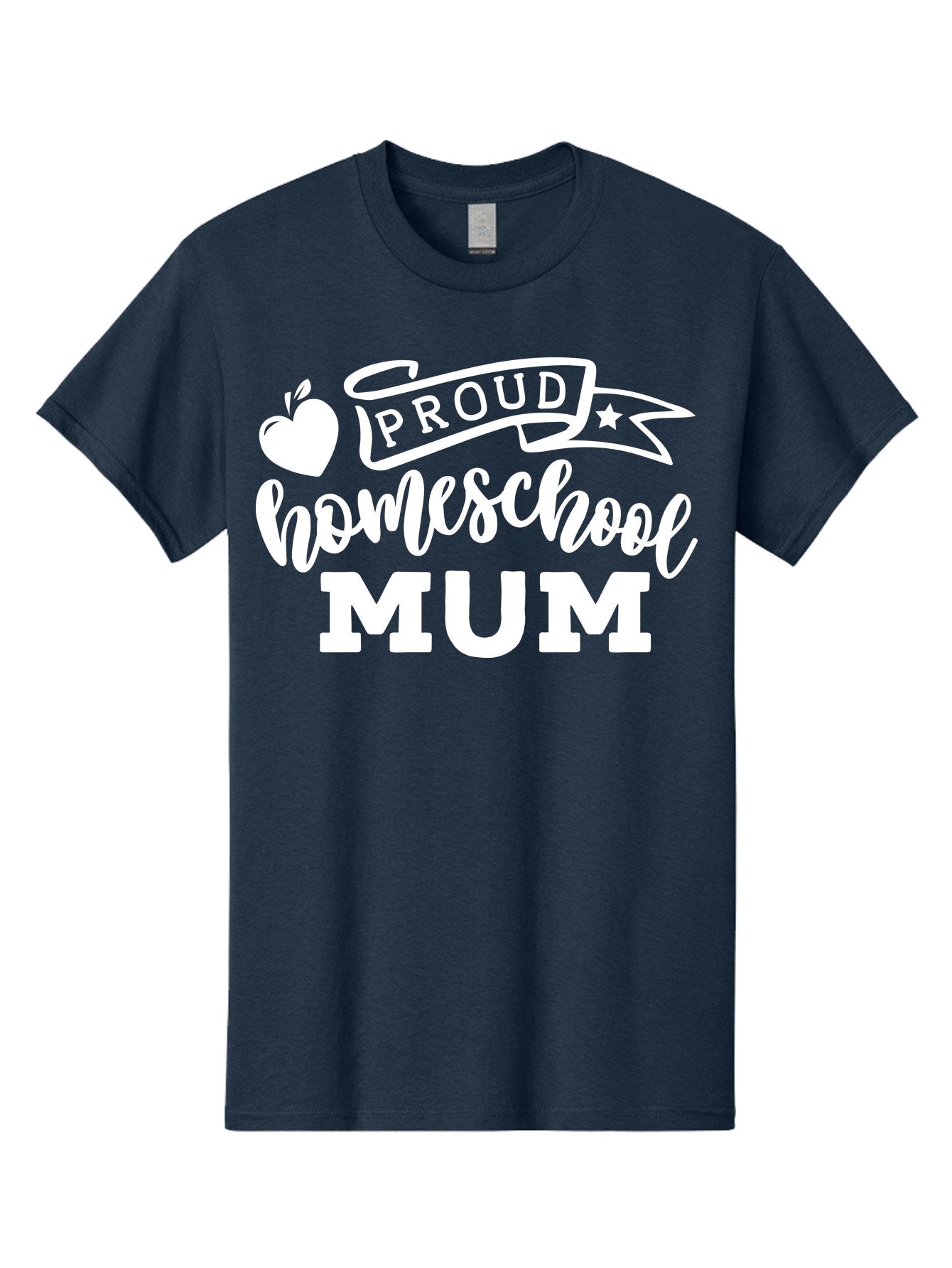 Proud-Homeschool-Mum-1 Men'S Graphic Tee, 100% Cotton, Comfortable Casual Summer Wear, Machine Washable, Homeschool Mom, Proud Parent, Homeschooling, Motherhood, Education, Apple Logo, Star Symbol, Banner Design, Parent Teacher, Aab425 13