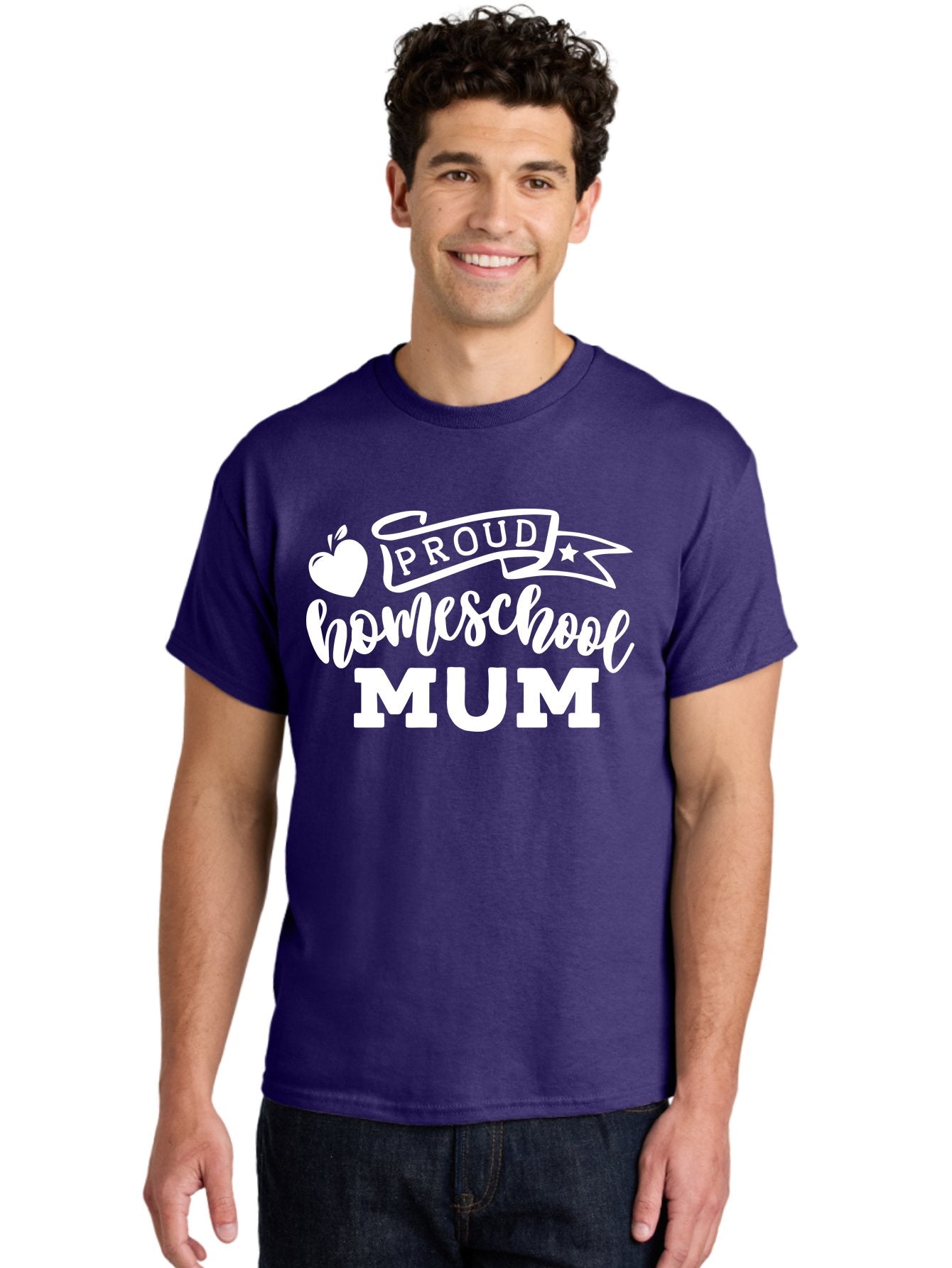 Proud-Homeschool-Mum-1 Men'S Graphic Tee, 100% Cotton, Comfortable Casual Summer Wear, Machine Washable, Homeschool Mom, Proud Parent, Homeschooling, Motherhood, Education, Apple Logo, Star Symbol, Banner Design, Parent Teacher, Aab425 23