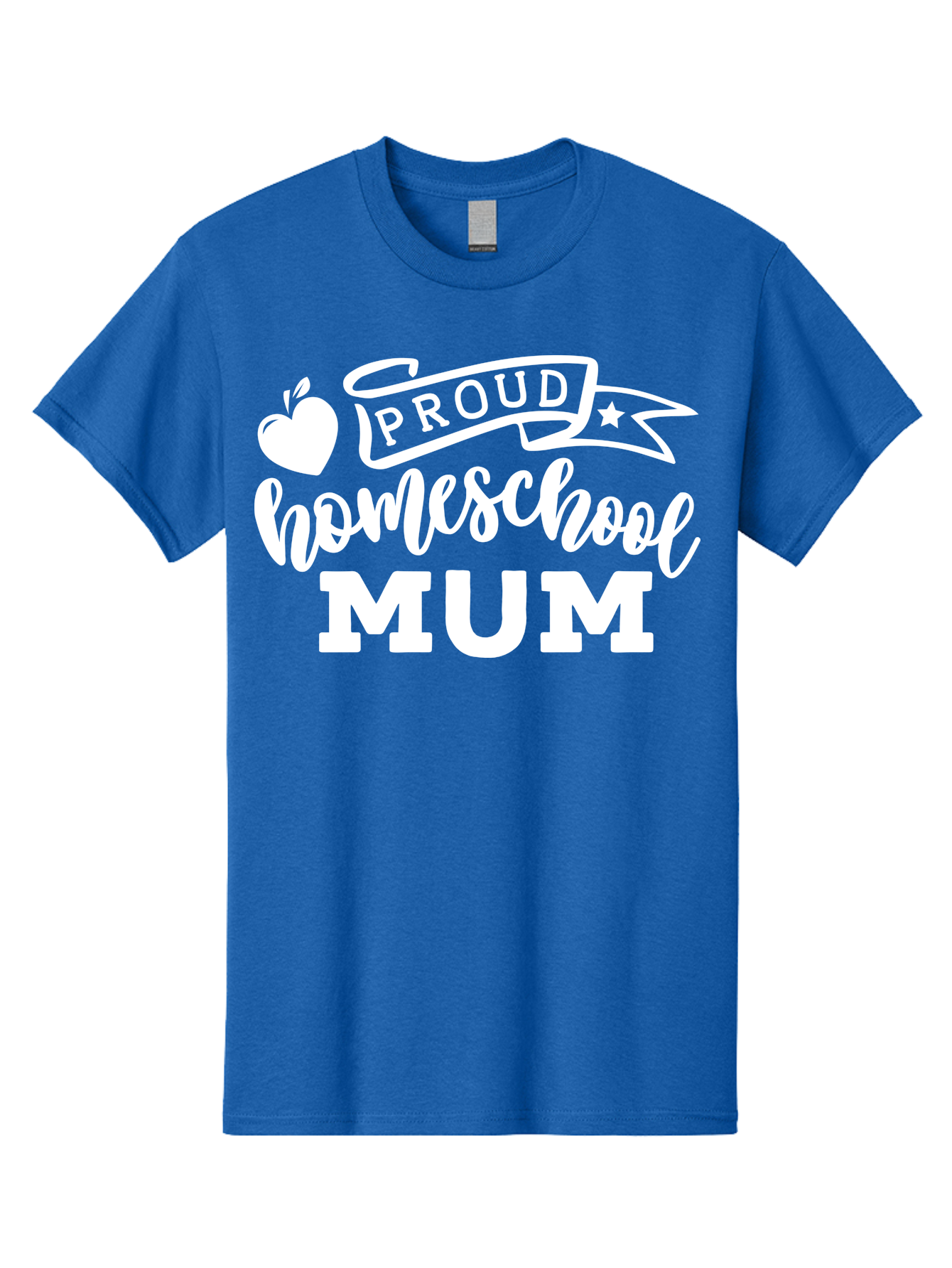 Proud-Homeschool-Mum-1 Men'S Graphic Tee, 100% Cotton, Comfortable Casual Summer Wear, Machine Washable, Homeschool Mom, Proud Parent, Homeschooling, Motherhood, Education, Apple Logo, Star Symbol, Banner Design, Parent Teacher, Aab425