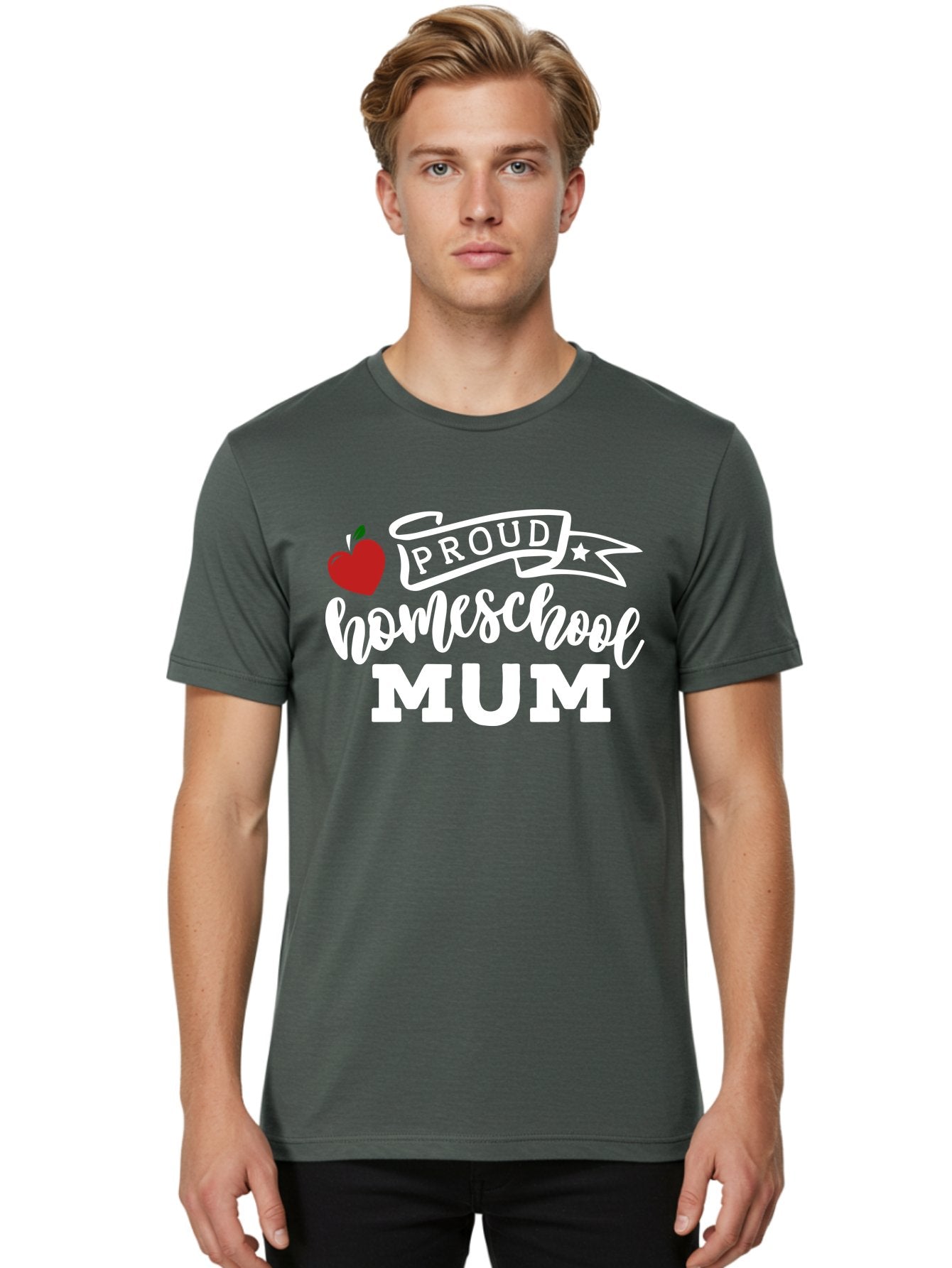 Proud-Homeschool-Mum-2 Men'S Graphic Tee, 100% Cotton, Comfortable Casual Summer Wear, Machine Washable, Proud Homeschool Mum, Homeschooling Mom, Home Education, Proud Parent, Apple Logo, Banner Design, Star Symbol, Custom Apparel, Aab426 29