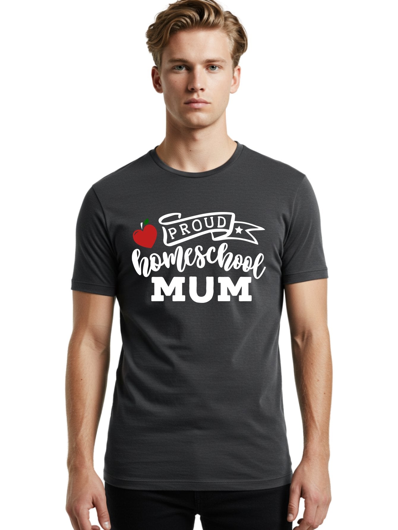 Proud-Homeschool-Mum-2 Men'S Graphic Tee, 100% Cotton, Comfortable Casual Summer Wear, Machine Washable, Proud Homeschool Mum, Homeschooling Mom, Home Education, Proud Parent, Apple Logo, Banner Design, Star Symbol, Custom Apparel, Aab426 16