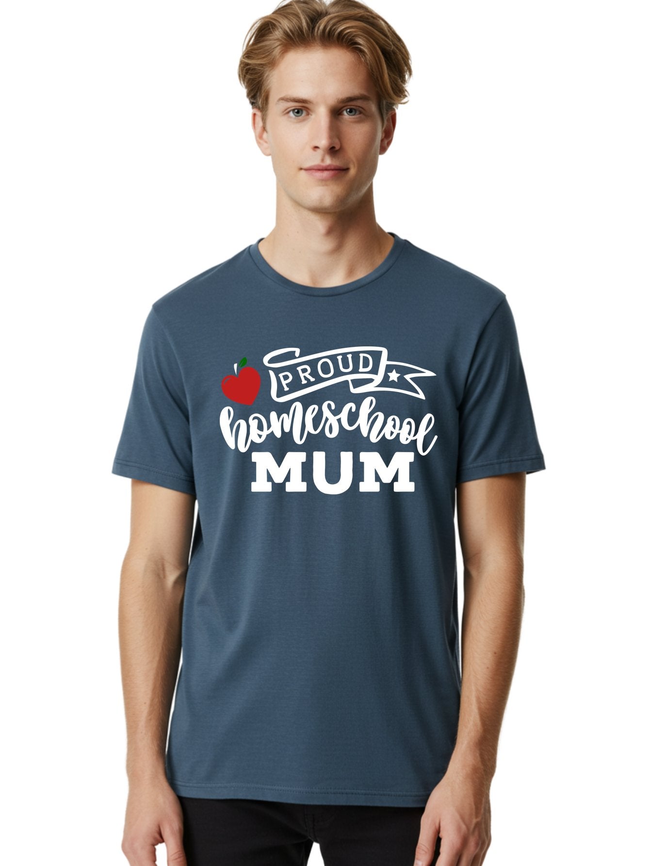 Proud-Homeschool-Mum-2 Men'S Graphic Tee, 100% Cotton, Comfortable Casual Summer Wear, Machine Washable, Proud Homeschool Mum, Homeschooling Mom, Home Education, Proud Parent, Apple Logo, Banner Design, Star Symbol, Custom Apparel, Aab426 26