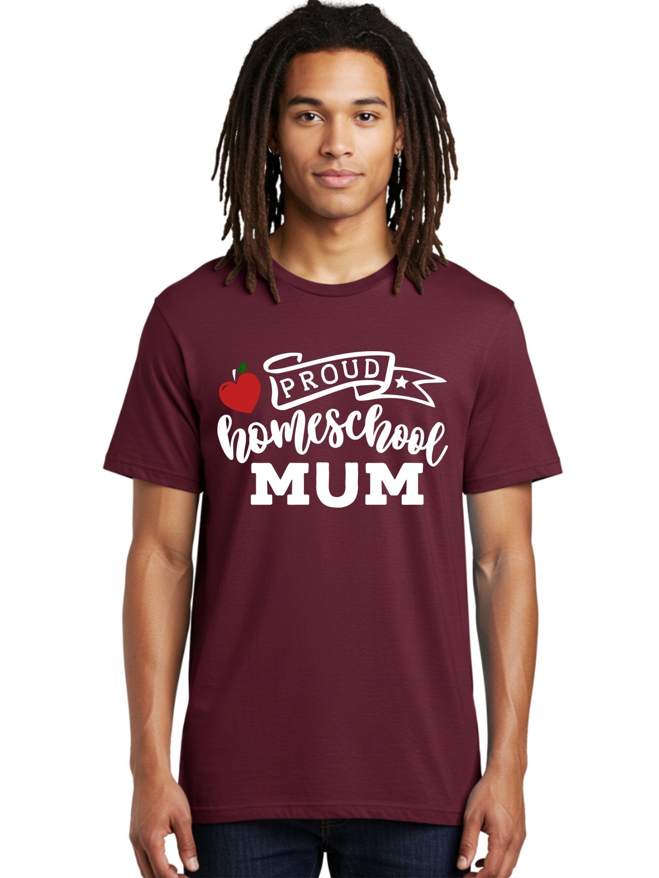 Proud-Homeschool-Mum-2 Men'S Graphic Tee, 100% Cotton, Comfortable Casual Summer Wear, Machine Washable, Proud Homeschool Mum, Homeschooling Mom, Home Education, Proud Parent, Apple Logo, Banner Design, Star Symbol, Custom Apparel, Aab426 23