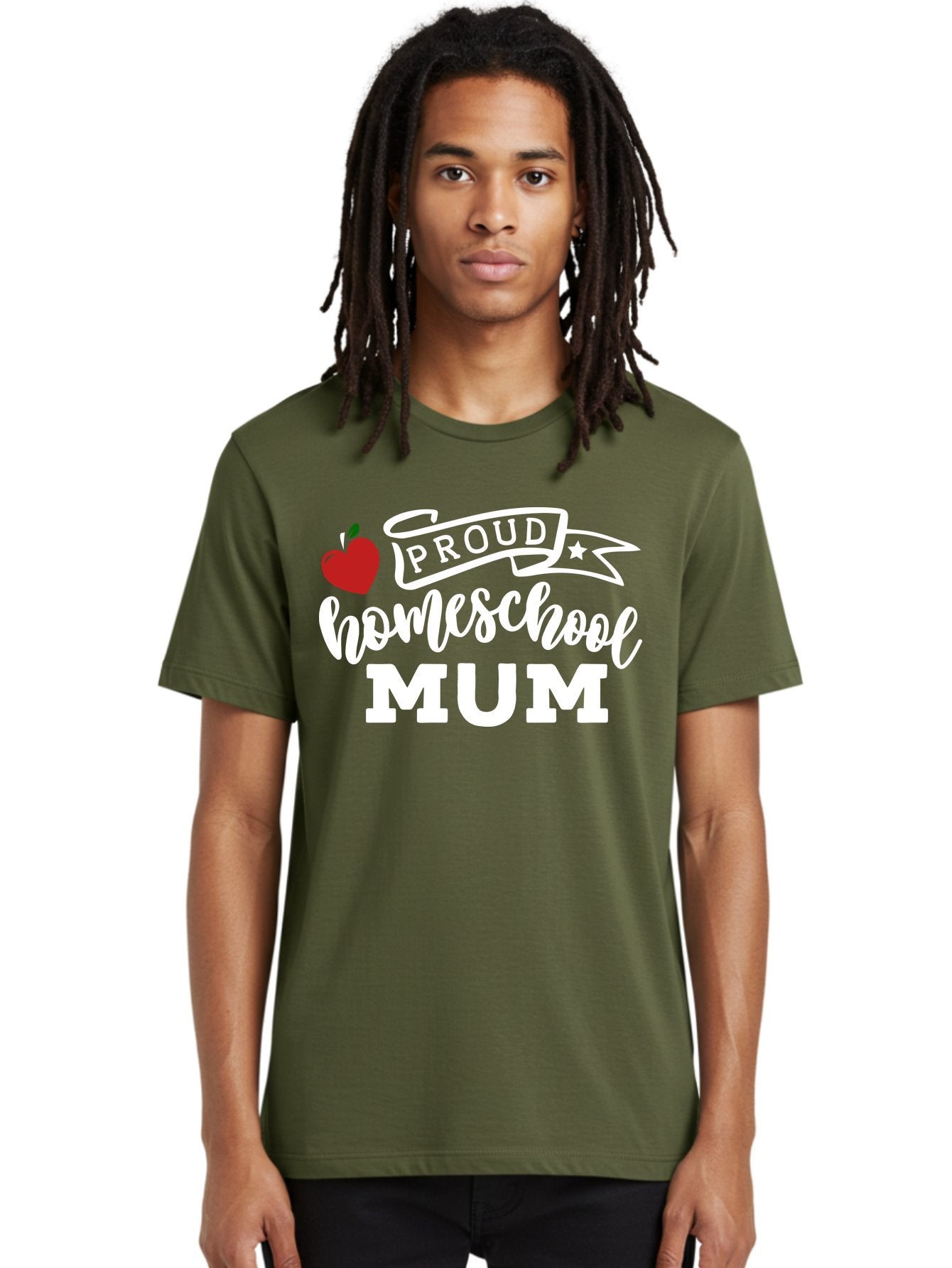 Proud-Homeschool-Mum-2 Men'S Graphic Tee, 100% Cotton, Comfortable Casual Summer Wear, Machine Washable, Proud Homeschool Mum, Homeschooling Mom, Home Education, Proud Parent, Apple Logo, Banner Design, Star Symbol, Custom Apparel, Aab426 28