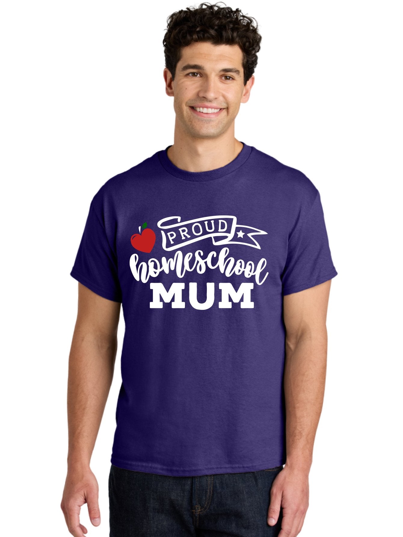 Proud-Homeschool-Mum-2 Men'S Graphic Tee, 100% Cotton, Comfortable Casual Summer Wear, Machine Washable, Proud Homeschool Mum, Homeschooling Mom, Home Education, Proud Parent, Apple Logo, Banner Design, Star Symbol, Custom Apparel, Aab426 21